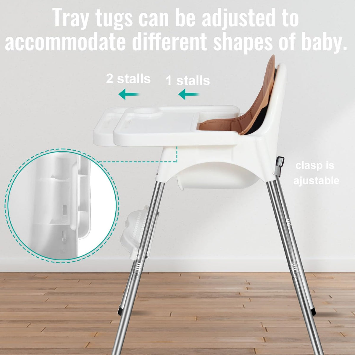 SKY-TOUCH 2 in 1 Baby High Chair with Removable Tray, Baby Dining Chair Adjustable Height, Baby Feeding Chair 3 Point Safety Belt, Baby Highchairs for Ages 6 Months to 3 Years - 7