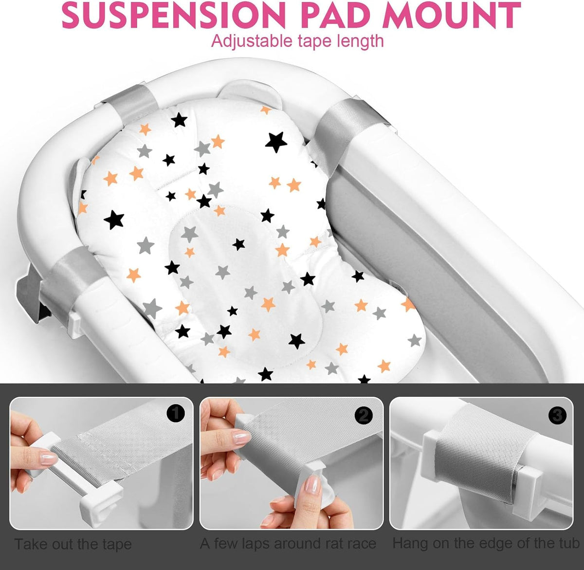 SKY-TOUCH Baby Foldable Bathing Tubs with Soft Bathmat Cushion & Thermometer, NewBorn Babybath Tub with Drain Hole, Non-Slip Support Leg for 0-6 Years Boy Girl (Grey) - 6