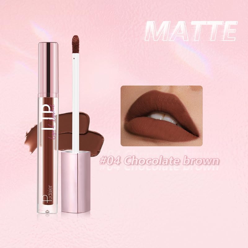 SKY-TOUCH Glitter Matte Lip Glaze – Creamy Velvet Liquid Lipstick with Shimmer Soft Mist Finish – Waterproof, Non-Stick Cup, Transfer-Resistant & Long-Lasting Lip Gloss, Choose from 12 Color (04) - 2
