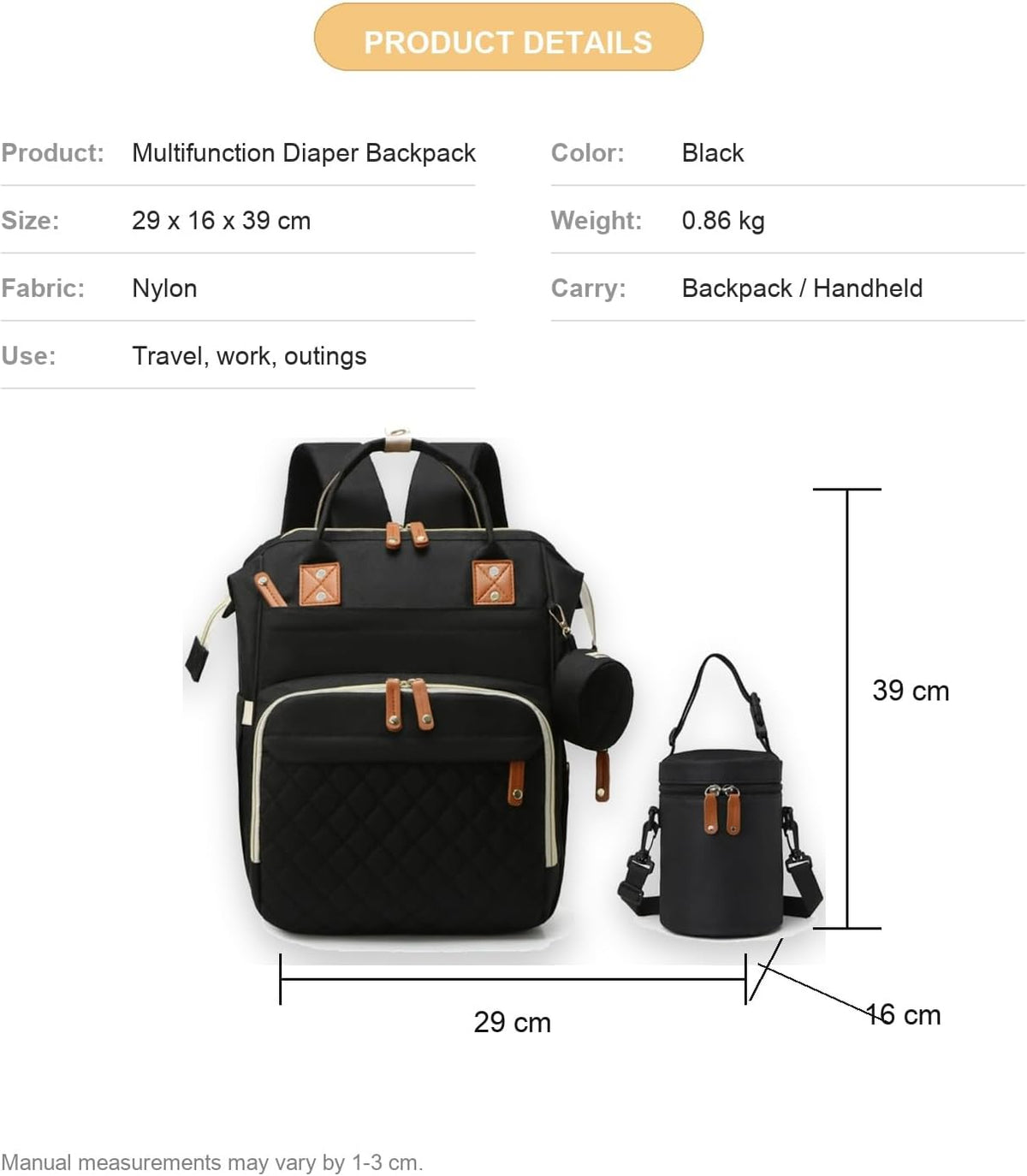 SKY-TOUCH Diaper Mummy Bag, Nappy Backpack Mummy Bag, new born Large Multifunction Travel Backpack changing bag for Mom and Dad, 25x40x16cm, Black - 5