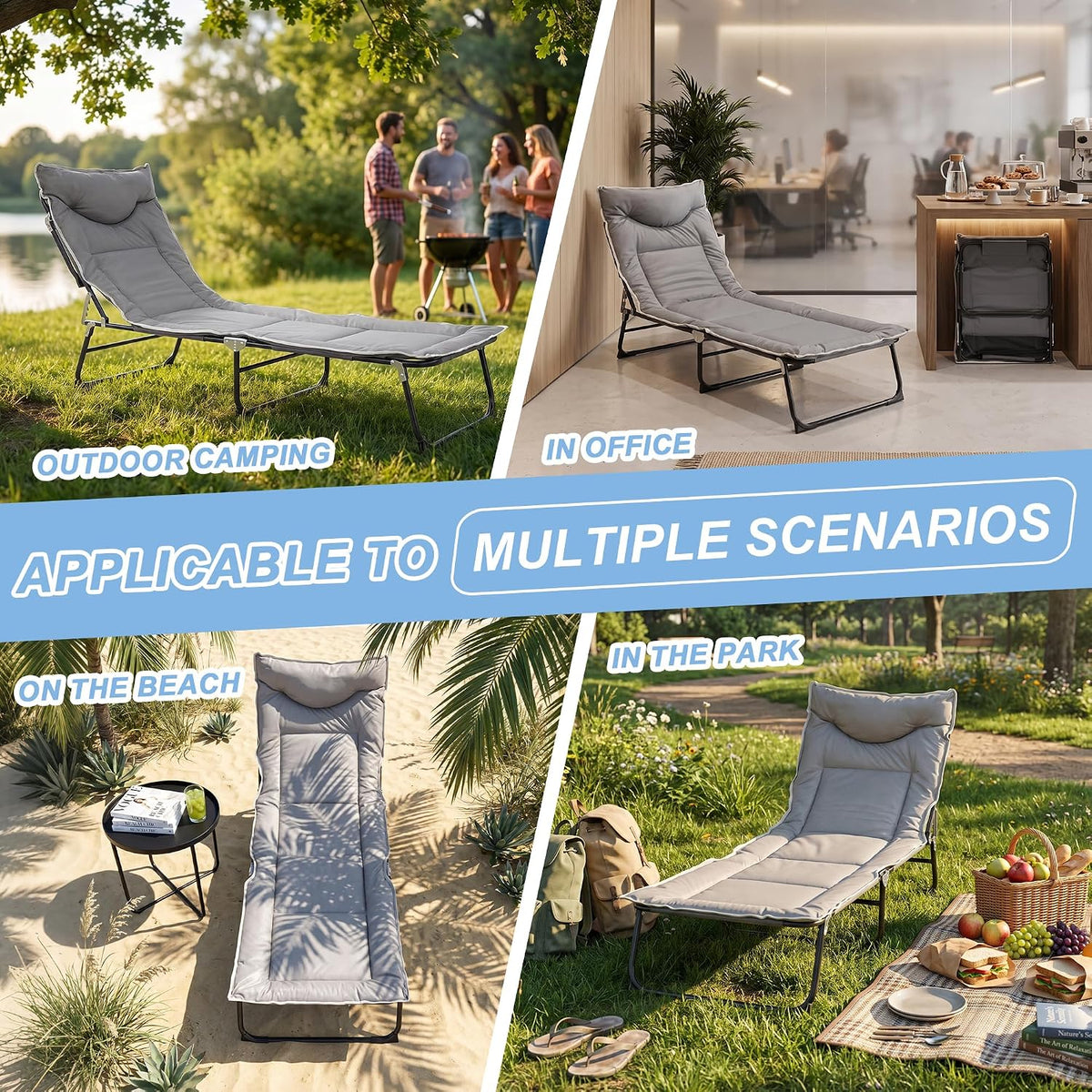 SKY-TOUCH Portable Folding Camping Cot, Adjustable Adults Reclining Lounge Chairs With Pillow, Sleeping Cots for Adults for Bedroom, Office, Camp, No Assembly Required - 7