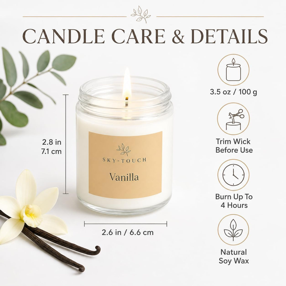 SKY-TOUCH 6 Pack Scented Candles Gift Set, Natural Soy Wax Aromatherapy Candles with Essential Oils for Women Men Friends Family, Eucalyptus Mint, Lavender, Sandalwood Rose, Vanilla, Sage, Jasmine - 8