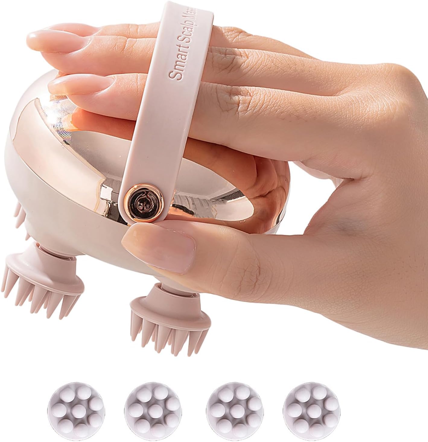 SKY-TOUCH Handheld Head Massager,Full Body Portable Massager,2 Massage Modes with 4 Silicone Massage Heads, 360° Rotating Kneading, Wet & Dry Use
