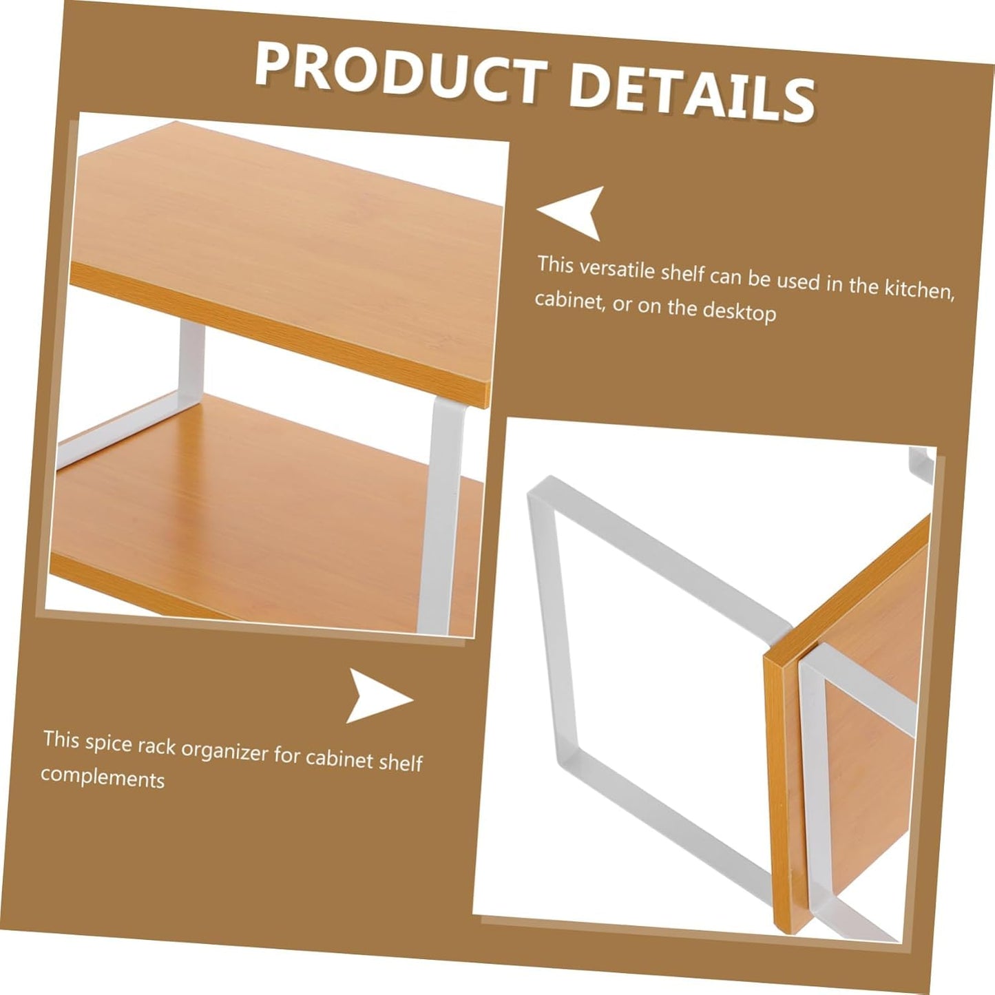SKY-TOUCH Stackable Kitchen Organizer Shelf, Set of 2 Counter Shelves– 30×19×14cm & 30×19.5×16cm, Natural wood color rack, Metal & Engineered Wood, Storage Solution for Pantry & Countertop