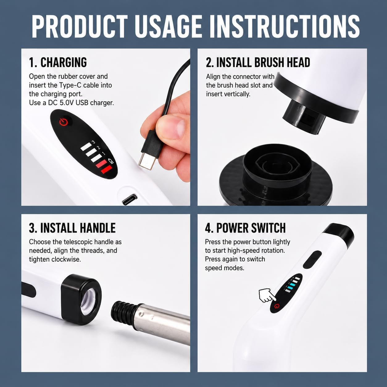 SKY-TOUCH Electric Rotating Cleaning Brush – Cordless Multi-Functional Scrubber with 7 Brush Heads, 2 Adjustable Speeds, Ideal for Bathrooms, Kitchens, Bathtubs & Glass Surfaces