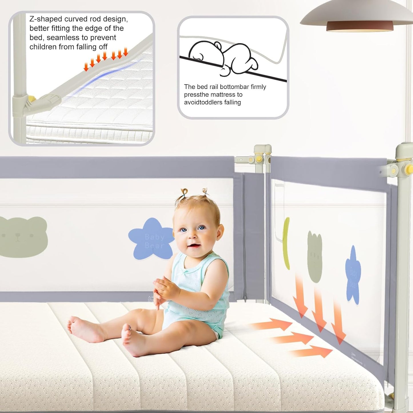 SKY-TOUCH Bed Rail for Toddlers, Baby Bed Rail Guard Infants Safety Bed Guardrail Adjustable Height, Upgraded seamless reinforced safety fence protector baby crib rail guardrail