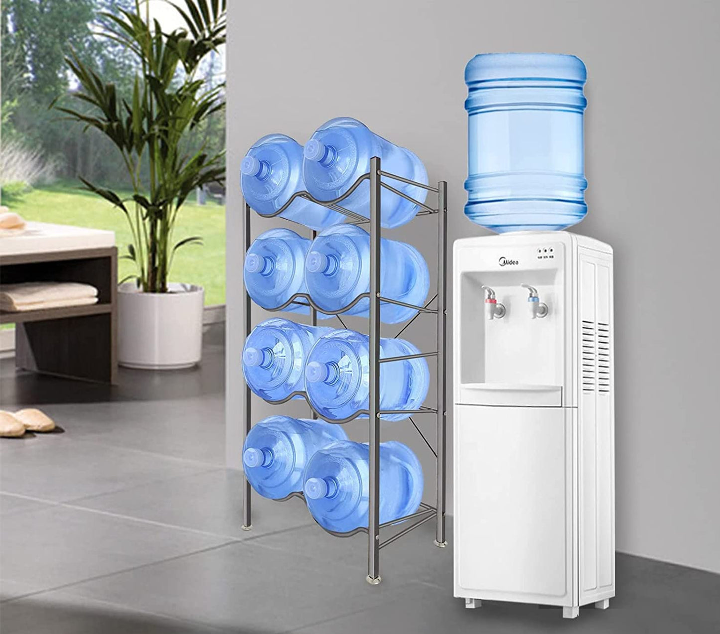 SKY-TOUCH Water Bottle Storage Stand 4 Tier, Water Bottle Holder 8 Bottles of 5 Gallons Heavy Duty Water Jug Rack for Kitchen Home and Office Easy To Assemble