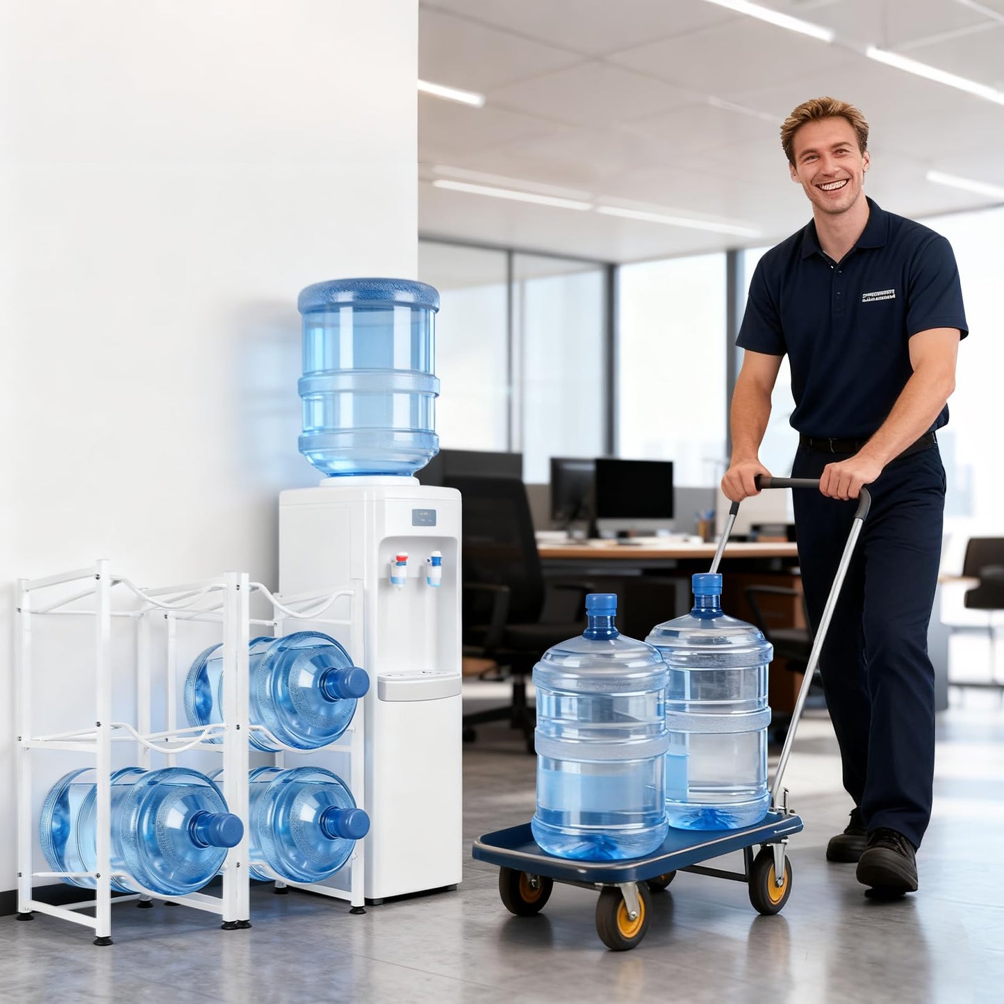 SKY-TOUCH 3 Tier Water Jug Rack, 5 Gallon Water Bottle Holder Heavy Duty Water Bottle Stand Storage for Kitchen Home and Office Easy To Assemble