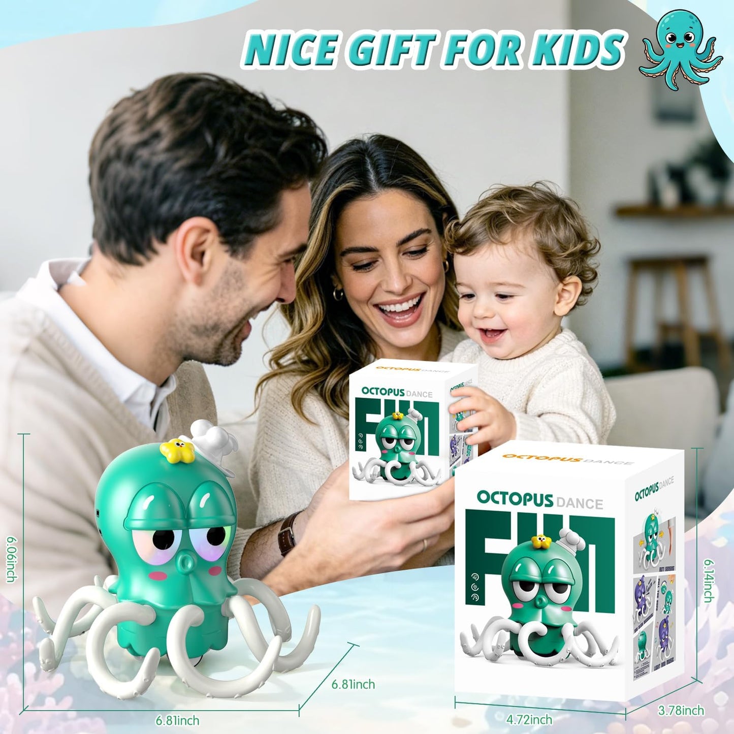 SKY-TOUCH Dancing Octopus Kids Toy, Baby Tummy Time Crawling Toys, Dancing Squid with Music & Light for Boys Girls, Infant Learning Crawling Walking Toy Toddler Birthday Gifts, 18 month+