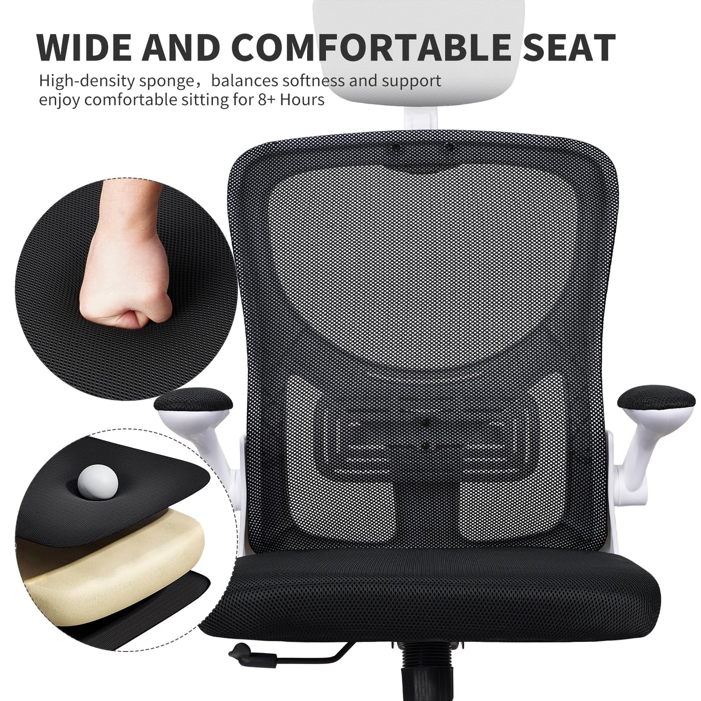 SKY-TOUCH Ergonomic Office Chair,Height adjustable Gaming Chair, Breathable Mesh Design High Back Desk Chair with Flexible Headrest, Swivel Padded Armrest, Lumbar Support, Tit, White