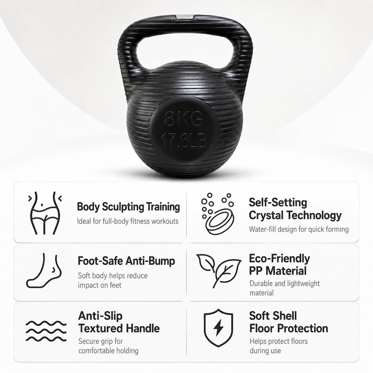 SKY-TOUCH 8KG Water-Filled Kettlebell, Fillable Fitness Weight with Anti-Slip Threaded Handle, Large TPR Plug and Stable Base for Home Gym Strength Training