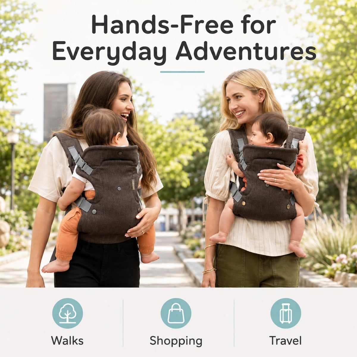 SKY-TOUCH 4-in-1 Baby Carrier, Ergonomic Convertible Infant Carrier with M-Shape Seat, C-Shape Support, Adjustable Shoulder Straps, Front Inward, Outward & Back Carry, Linen Fabric