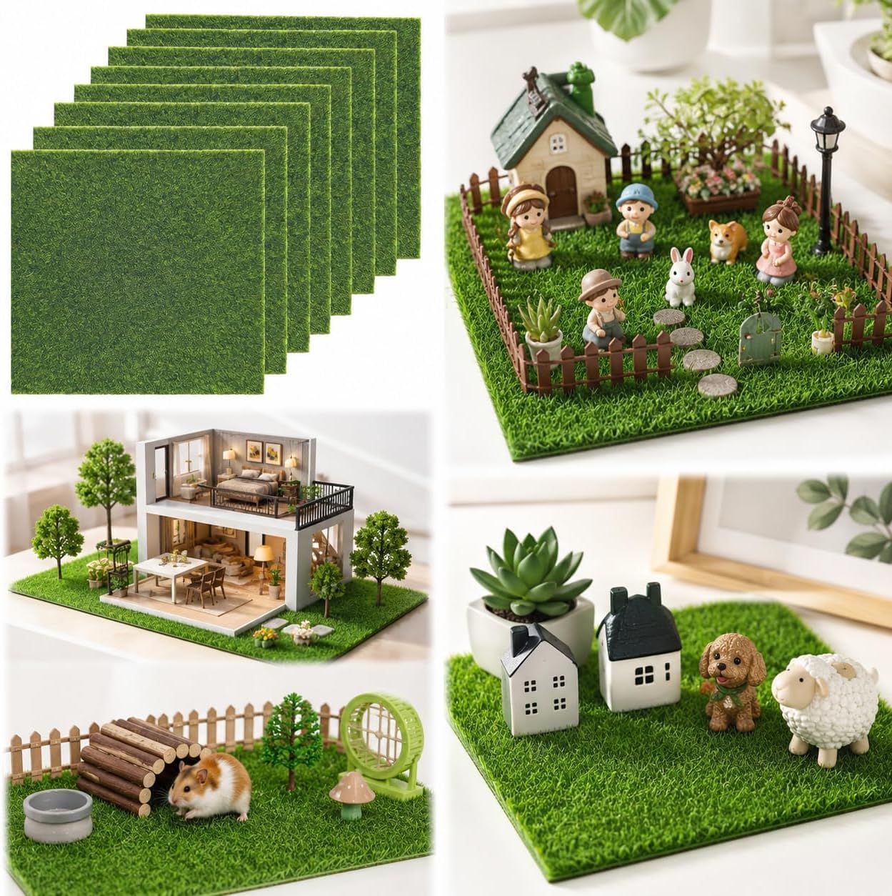 SKY-TOUCH 6PCS Artificial Moss Grass Tiles, 15x15cm Faux Green Grass Mat for Fairy Garden, DIY Micro Landscape, Miniature Garden, Dollhouse Decoration, Craft Projects and Table Decor