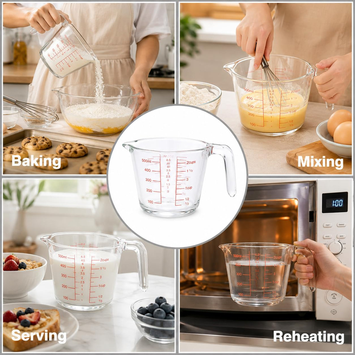 SKY-TOUCH 500ml Glass Measuring Cup, Heat-Resistant Borosilicate Measuring Jug with Easy-Read Red Markings, Precision Pour Spout & Ergonomic Handle for Baking, Cooking, Mixing and Microwave Use