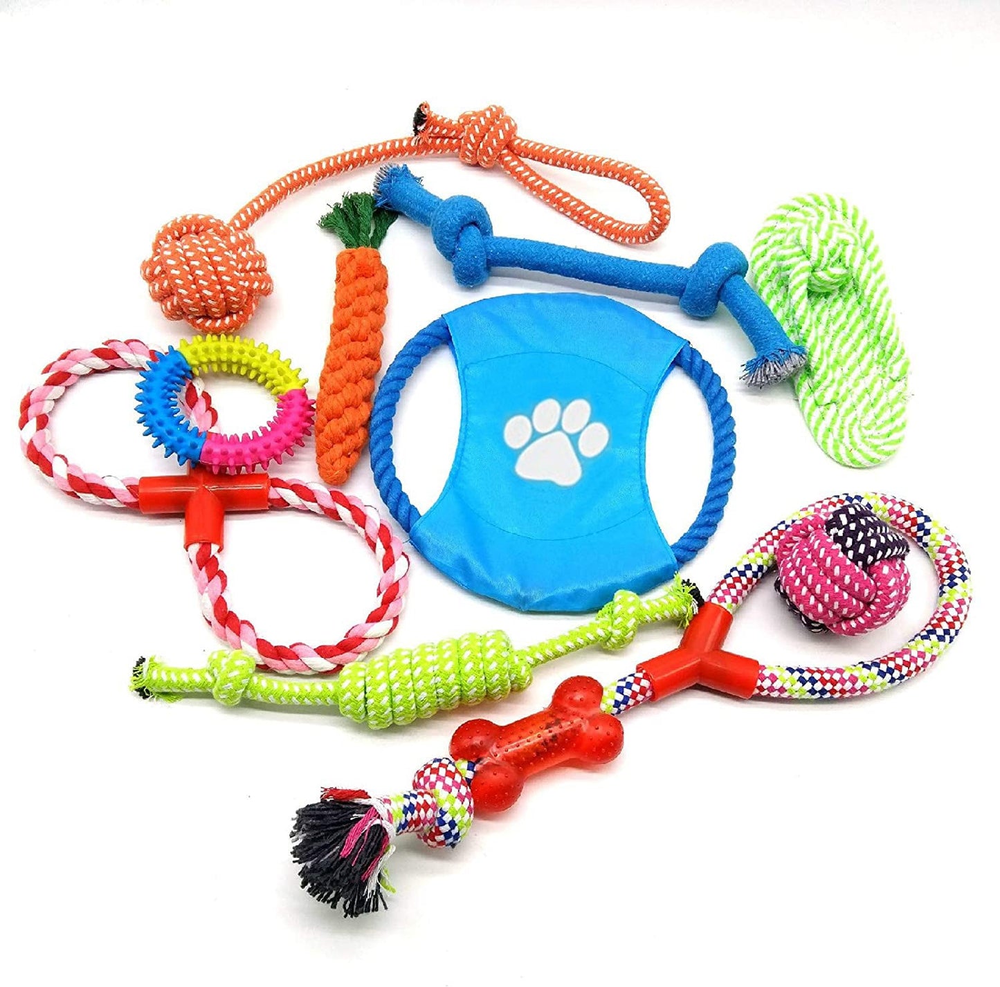 SKY-TOUCH 10pcs Pet Cotton Rope Dog Toy£¬Pet Puppy Toys Gift Set Combination Ball Doll Carrot Pattern£¬Harmless Puppy Chew Teeth Training Toys for Dog Cat Colorful