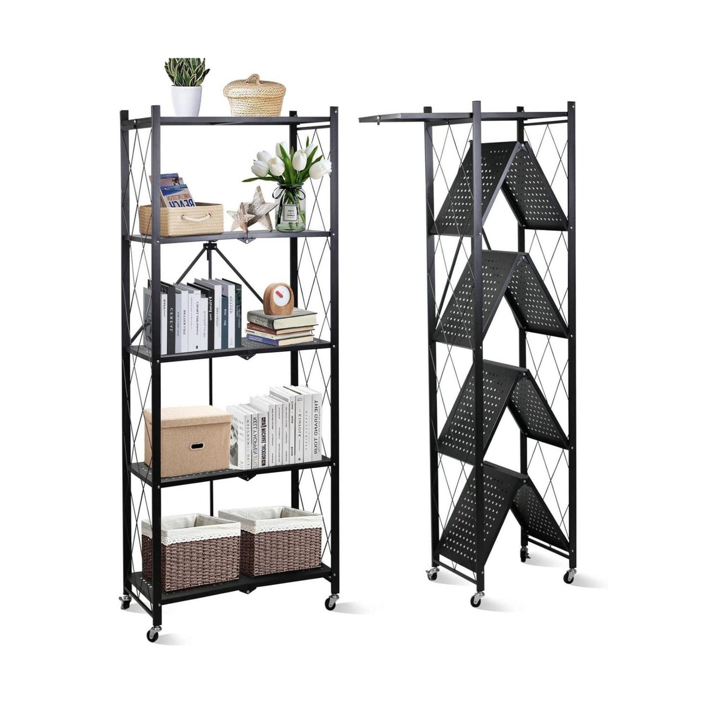 SKY-TOUCH Foldable Storage Shelves, Storage Racks Kitchen Cabinet, Shelf Storage Multipurpose Rack for Living Room Bedroom Kitchen Garage Easy Assembly