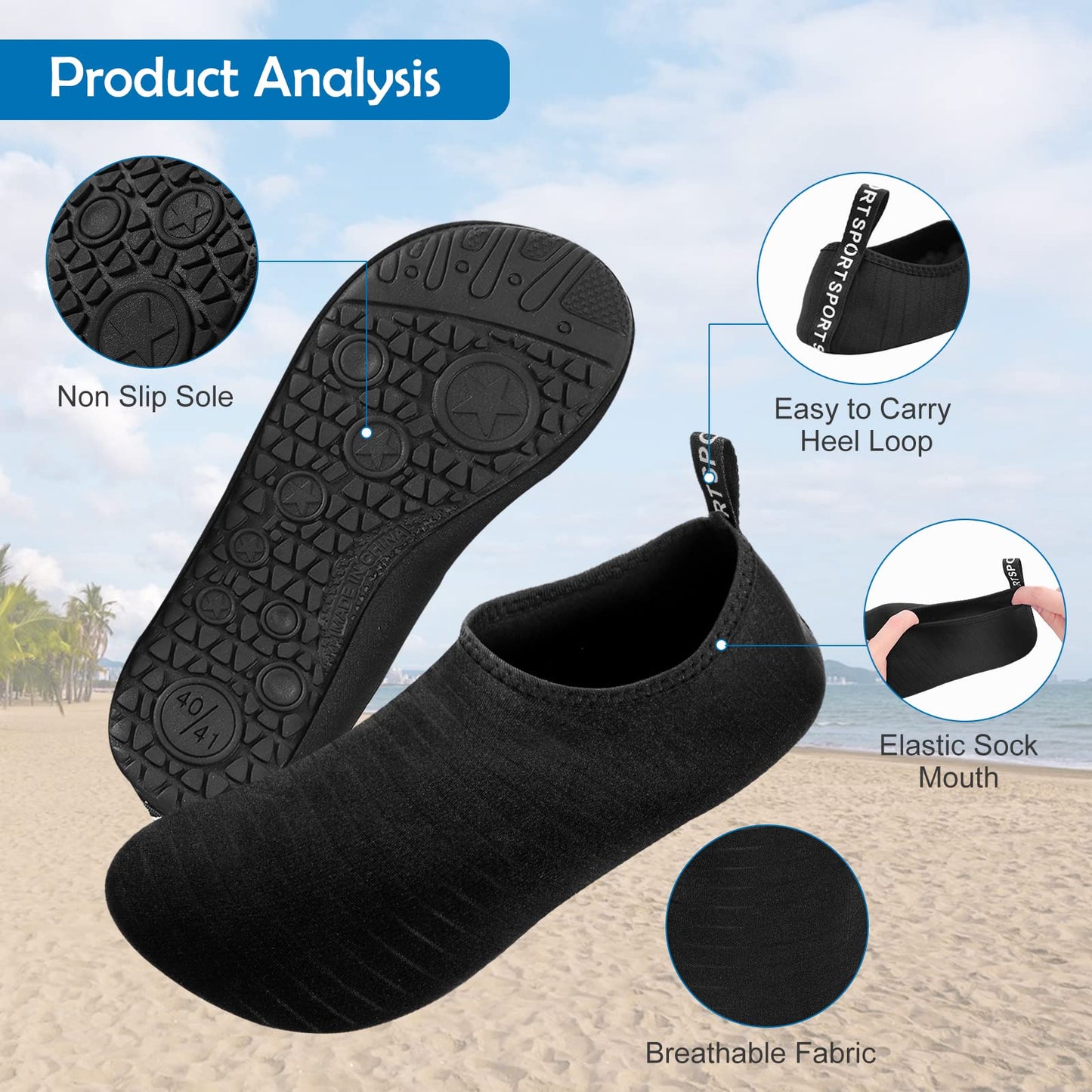 SKY-TOUCH Water Shoes for Women Men, Outdoor Beach Shoes Swimming Aqua Socks Quick-Dry Snorkeling Shoes