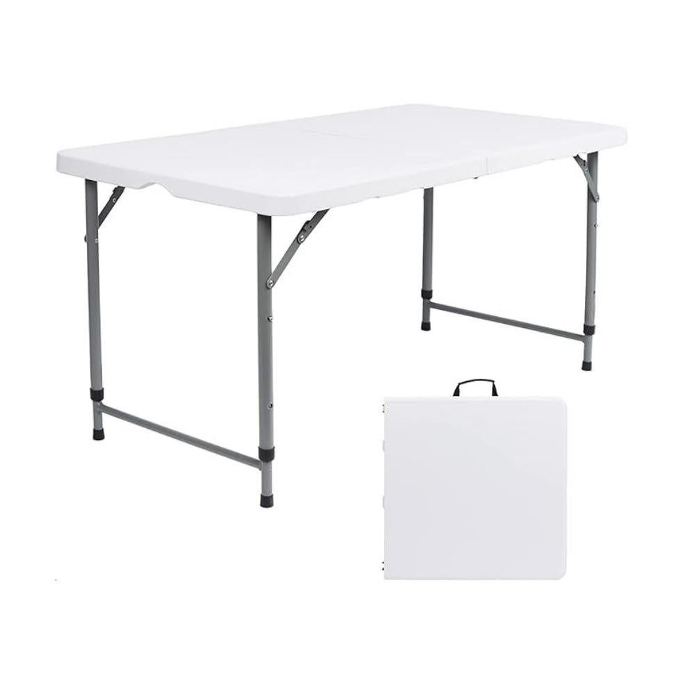 SKY-TOUCH Folding Lightweight Trestle Outdoor Camping Table,Heavy Duty Plastic Outdoor Folding Picnic Table,Folding Trestle Table For BBQ Party, Folds in Half with Carry Handle,White