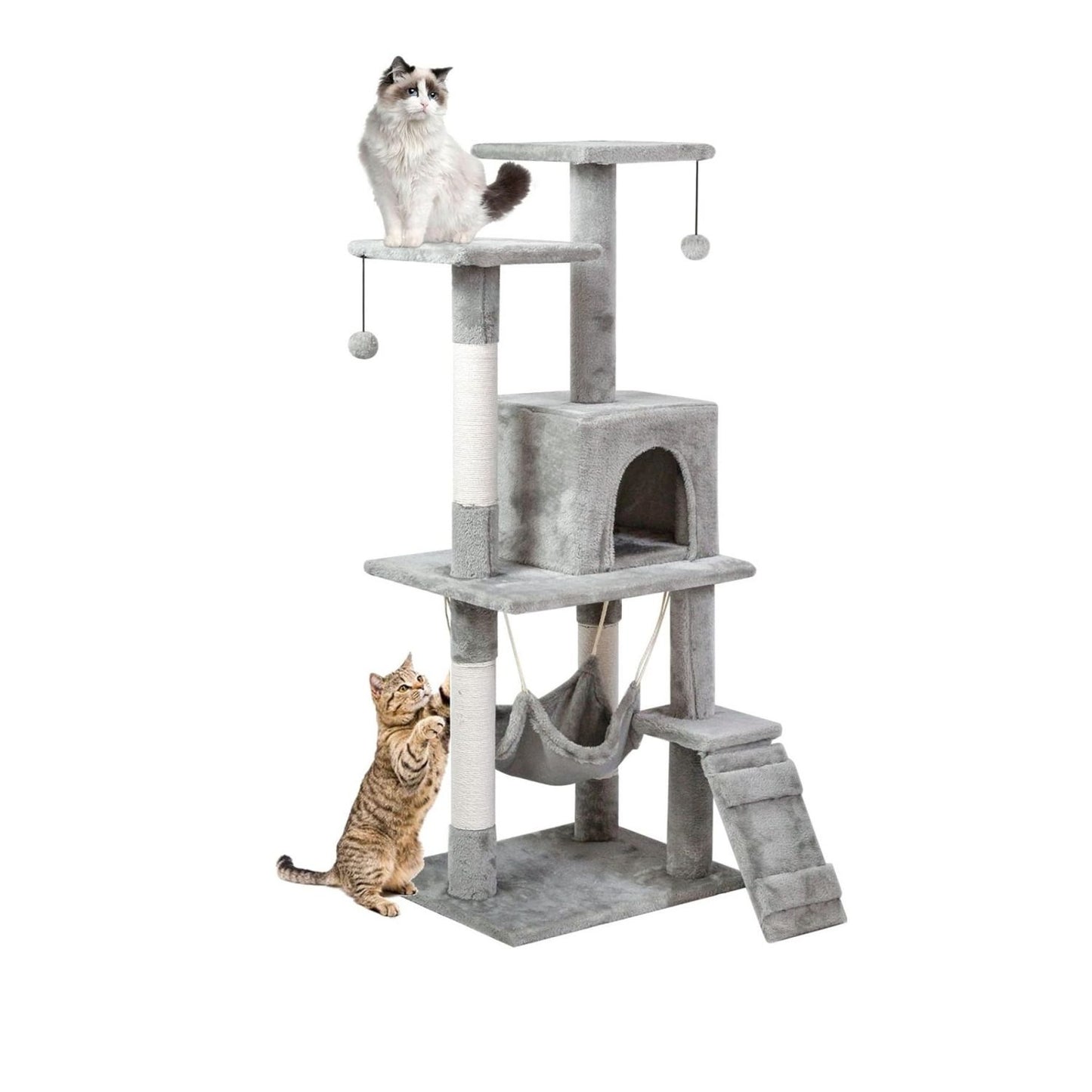 SKY-TOUCH Cat Tree Tower£¬Cat Condo with 4 Sisal Scratching Post,Activity Centre Cat Climbing Tree with Cat House£¬Hammock, Sisal Posts, Ladder, and Rest Place for Indoor Cat£¨120¡Á54¡Á30cm£©Grey