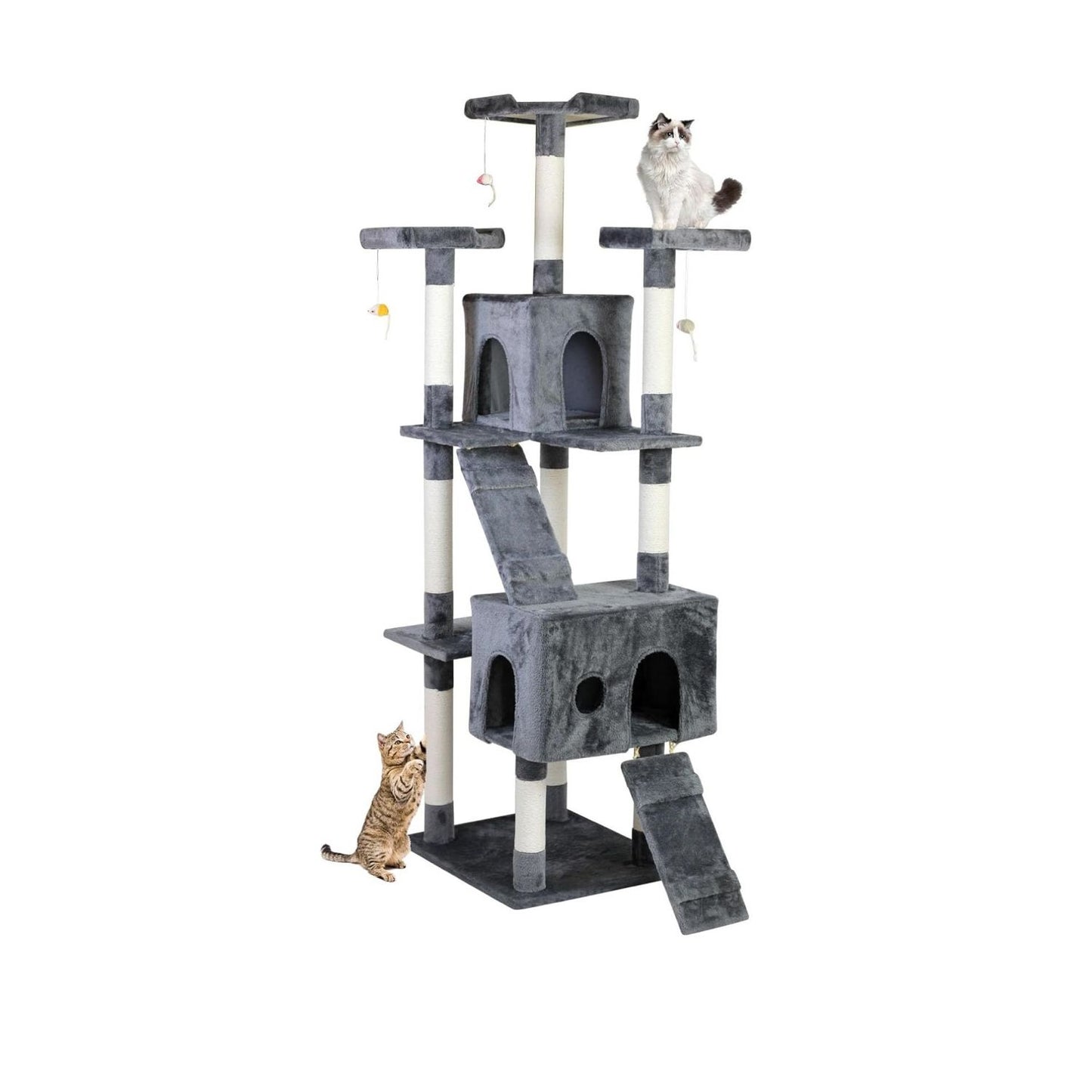 SKY-TOUCH Cat Tree Tower£¬Cat Condo with 4 Sisal Scratching Post,Activity Centre Cat Climbing Tree with Cat House£¬Hammock, Sisal Posts, Ladder, and Rest Place for Indoor Cat£¨120¡Á54¡Á30cm£©Grey