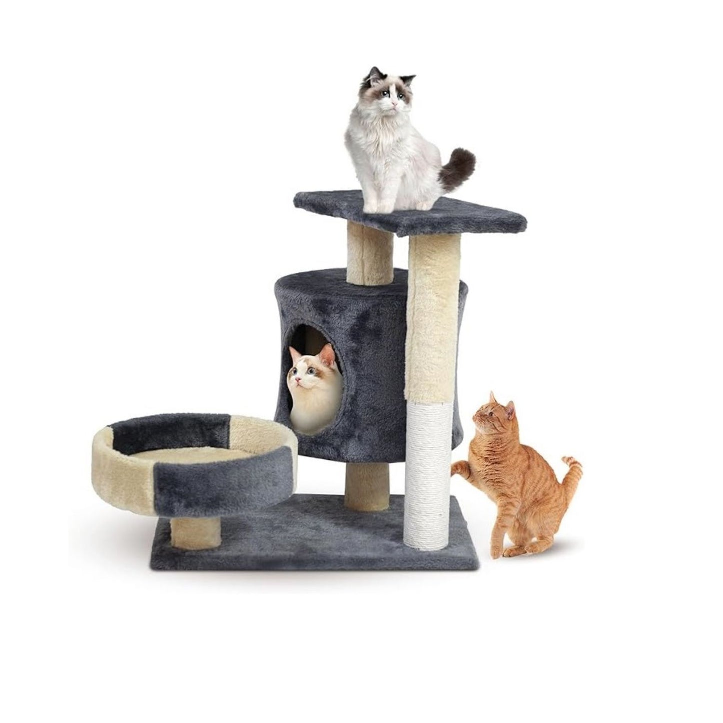 SKY-TOUCH Cat Tree Tower£¬Cat Condo with 4 Sisal Scratching Post,Activity Centre Cat Climbing Tree with Cat House£¬Hammock, Sisal Posts, Ladder, and Rest Place for Indoor Cat£¨120¡Á54¡Á30cm£©Grey