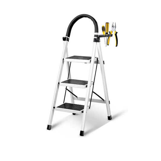 SKY-TOUCH Foldable Ladder, Home Ladder Folding Step Stool with Wide Anti-Slip Pedal, Adults Folding Sturdy Steel Ladder for Home,Kitchen, Garden, Office