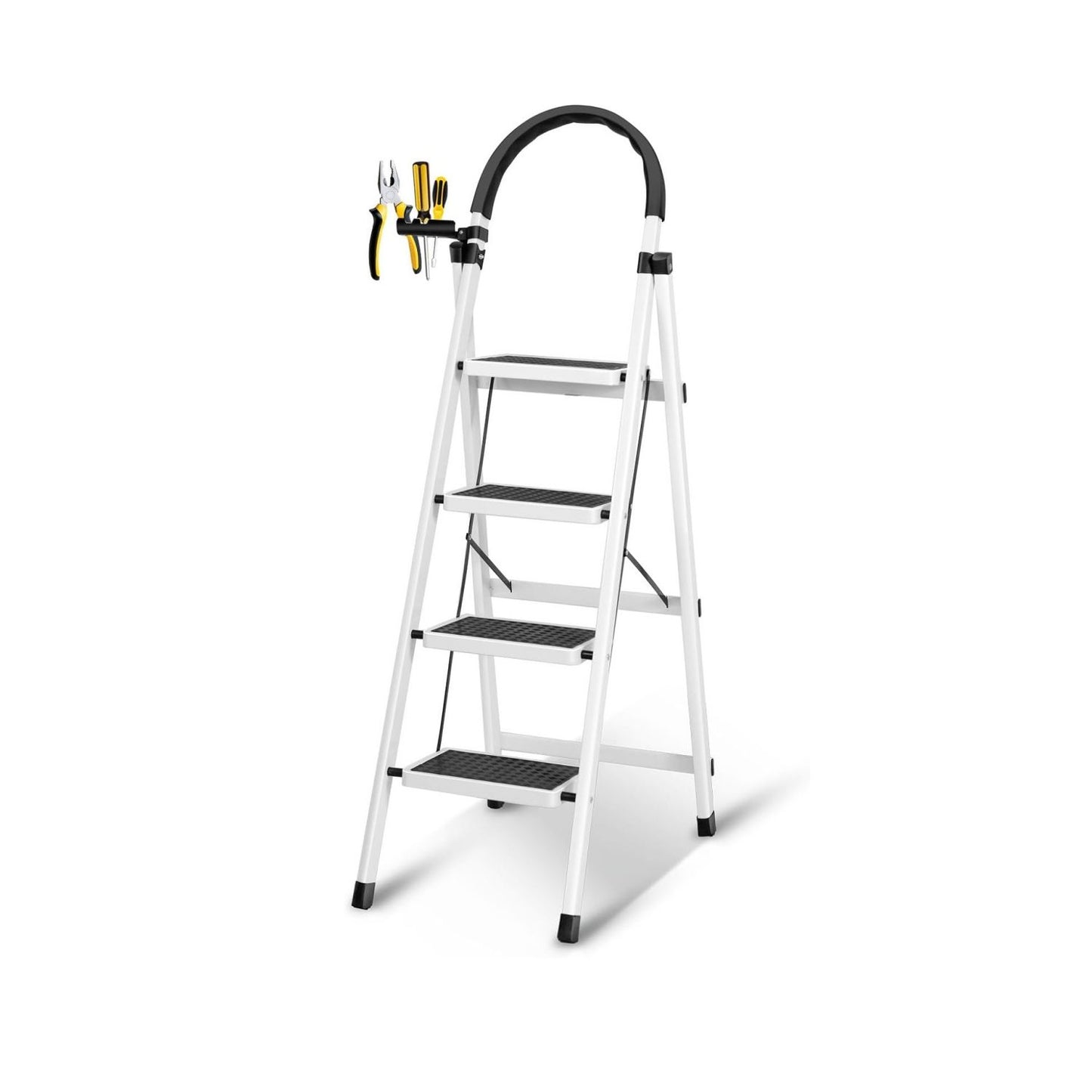 SKY-TOUCH Foldable Ladder, Home Ladder Folding Step Stool with Wide Anti-Slip Pedal, Adults Folding Sturdy Steel Ladder for Home,Kitchen, Garden, Office