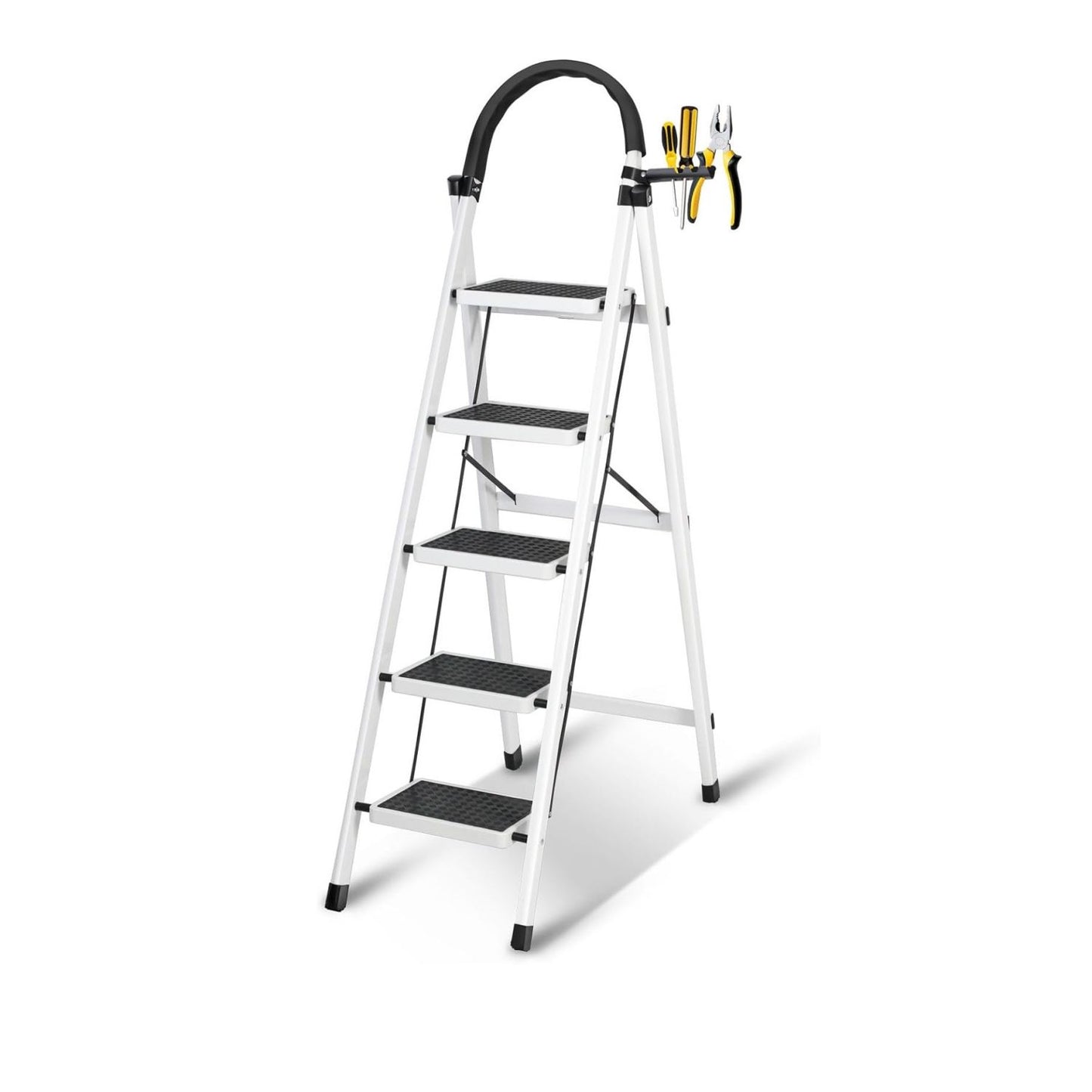 SKY-TOUCH Foldable Ladder, Home Ladder Folding Step Stool with Wide Anti-Slip Pedal, Adults Folding Sturdy Steel Ladder for Home,Kitchen, Garden, Office