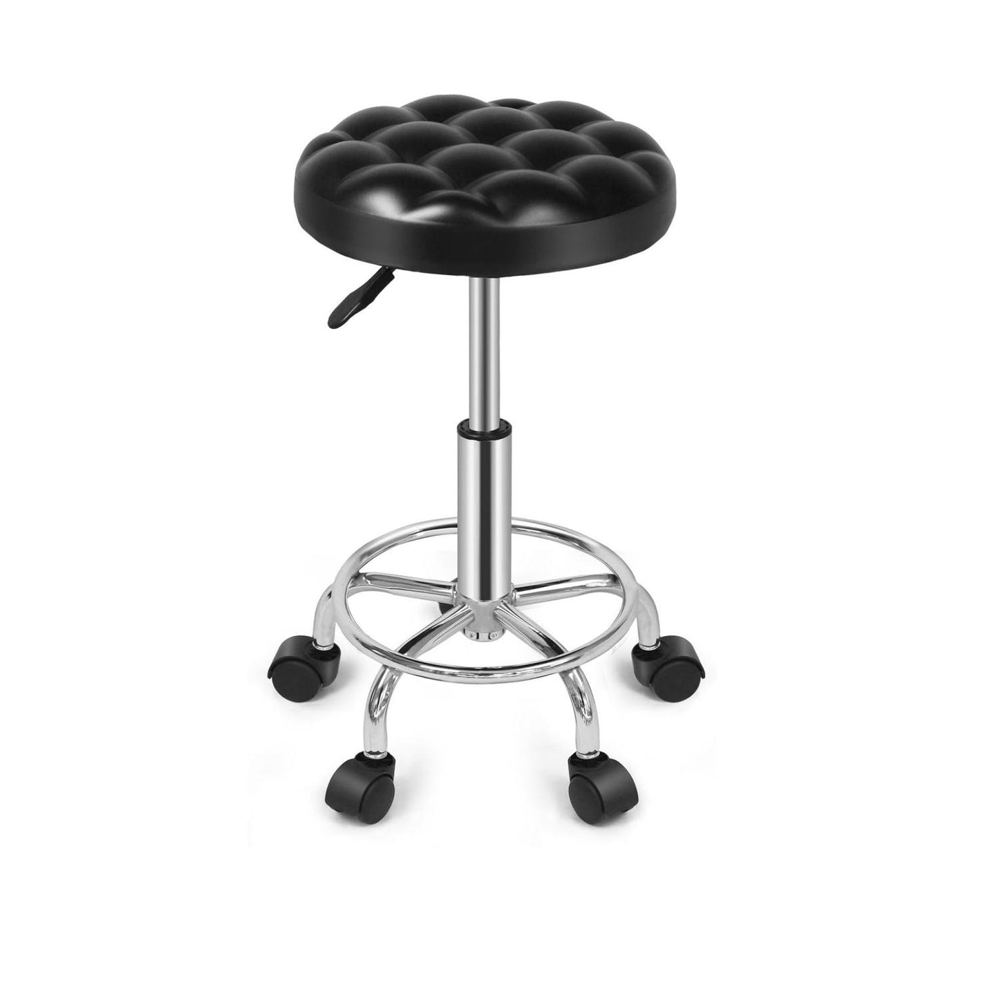 SKY-TOUCH Round Rolling Stool: Vanity Chair with PU Leather Height Adjustable 360¡ã Swivel Stool with Wheels for Office Home Drafting Work Studio Shop SPA Salon