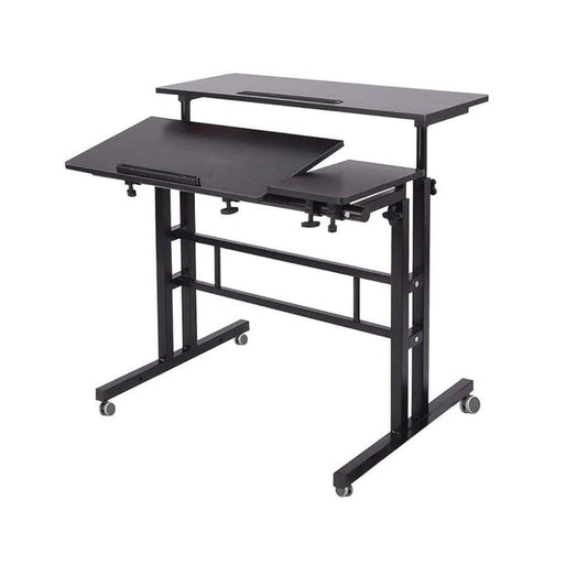 SKY-TOUCH Mobile Standing Desk, Height Adjustable Sit Stand Mobile Laptop Computer Tablet, Home Office Desk With Wheels For Computer Workstation,Black