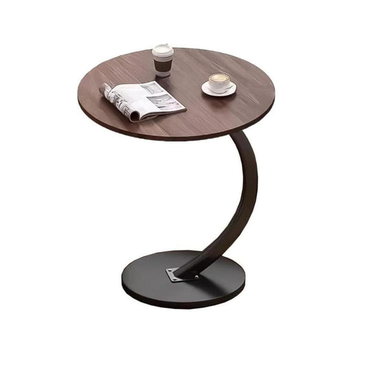 SKY-TOUCH C Shaped End Table : Couch Side Table with Metal Frame Round Wood Tray Table for Living Room Bedroom Bedside Laptop Snack Coffee Walnut&Black