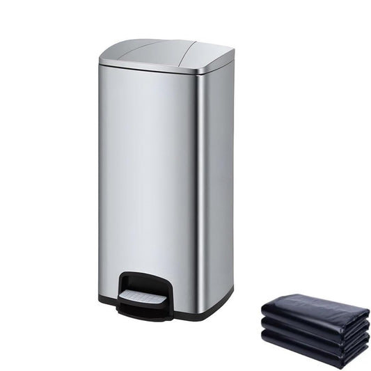 30L Stainless Steel Trash Can : Heavy Duty Metal Garbage Bin with Foot Pedal and Removable Inner Bucket Fingerprint Proof Pedal Rubbish Bin for Home Office (with 50pcs 70*90 cm Trash Bags)