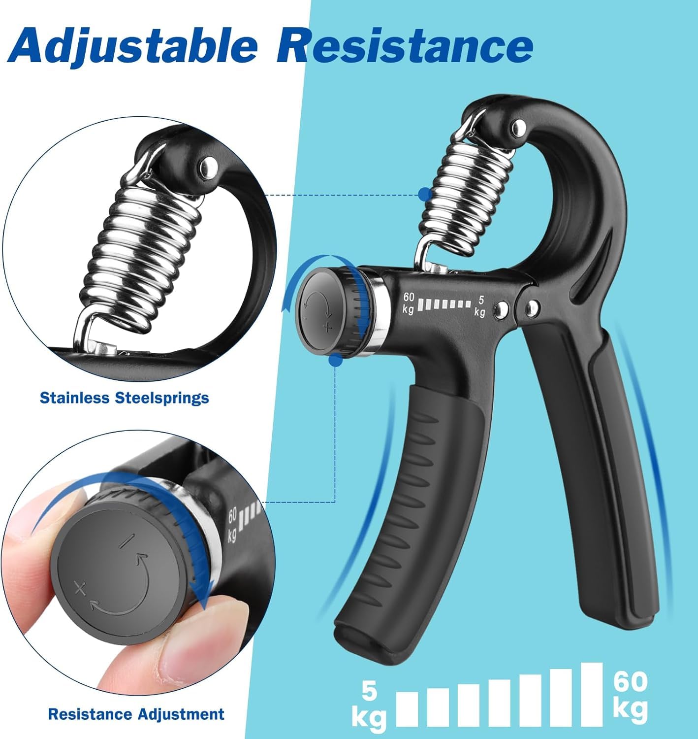 SKY-TOUCH Hand Grip Strengthener with Adjustable Resistance 11-132 lbs (5-60kg) – Forearm Strength Trainer & Hand Exerciser for Muscle Building, Injury Recovery, and Grip Strength, with Count