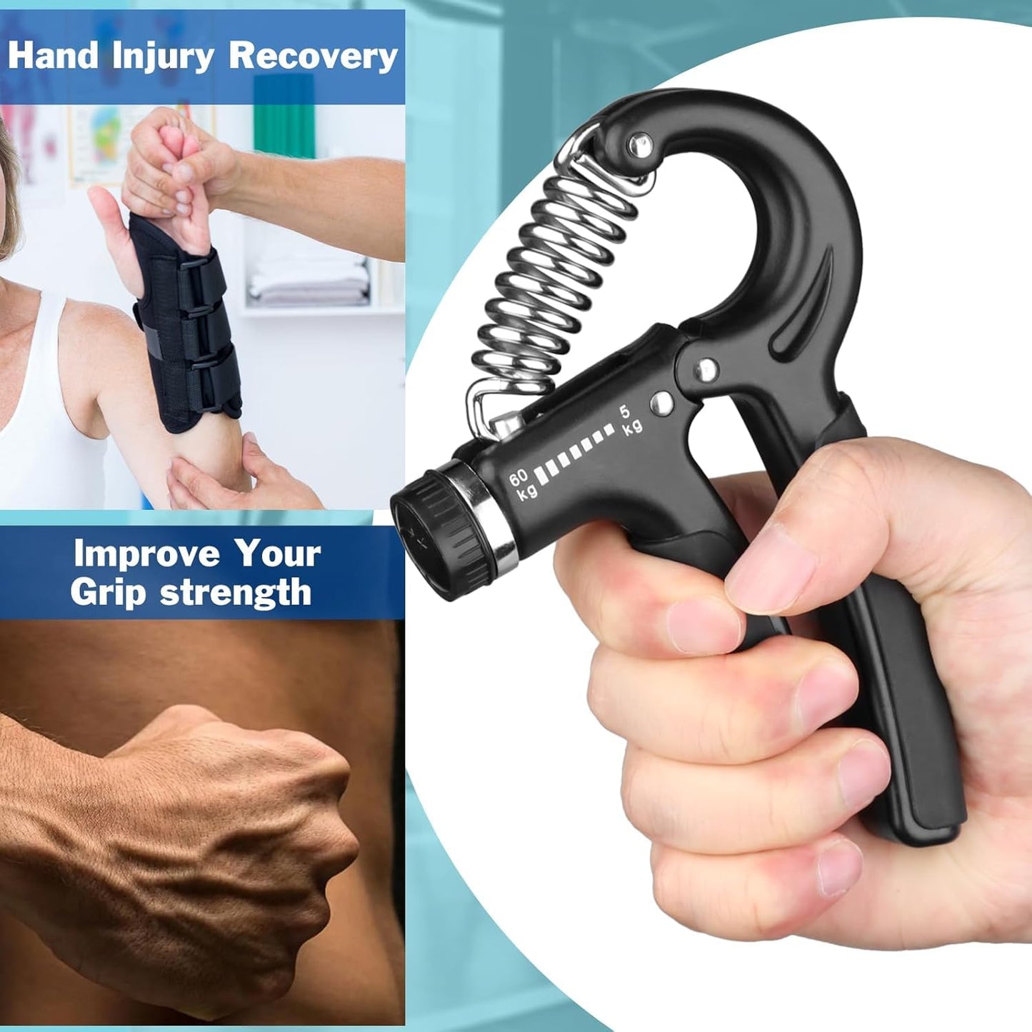 SKY-TOUCH Hand Grip Strengthener with Adjustable Resistance 11-132 lbs (5-60kg) – Forearm Strength Trainer & Hand Exerciser for Muscle Building, Injury Recovery, and Grip Strength, with Count