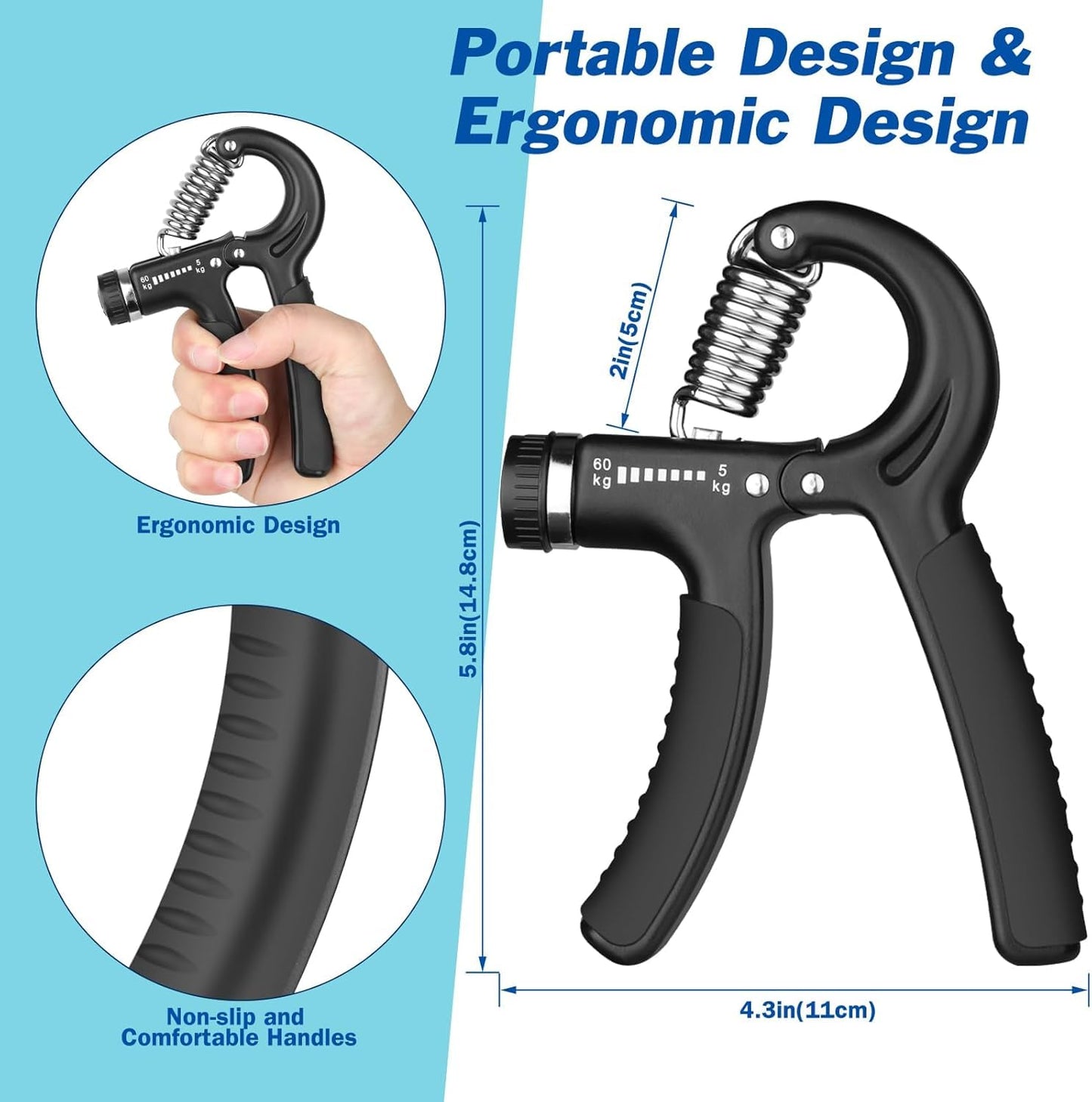 SKY-TOUCH Hand Grip Strengthener with Adjustable Resistance 11-132 lbs (5-60kg) – Forearm Strength Trainer & Hand Exerciser for Muscle Building, Injury Recovery, and Grip Strength, with Count