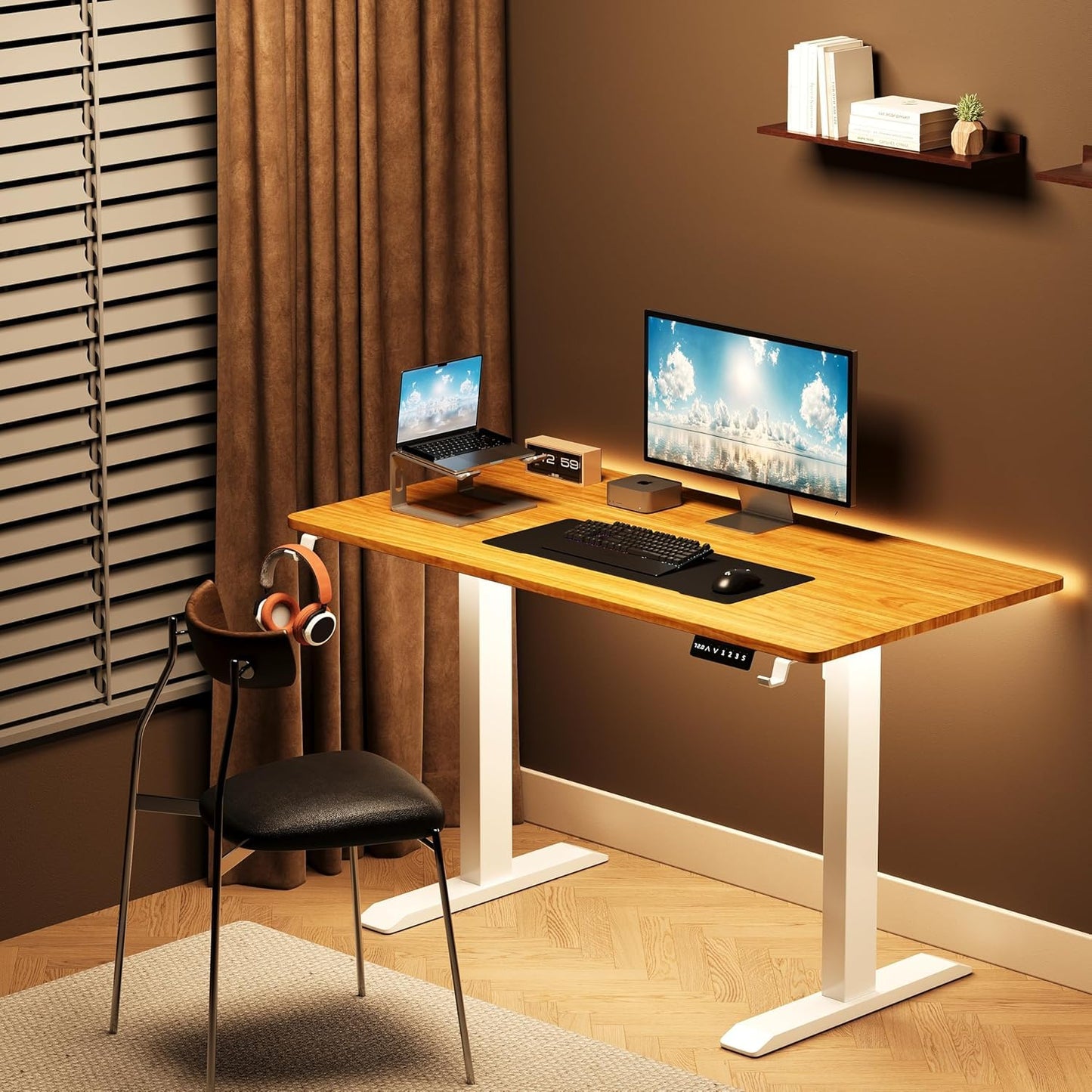 SKY-TOUCH Standing Desk Height Adjustable Desk, Electric Lifting Table, Motion Desk with Smart Control Panel & 2 Memory Presets, 2-Piece Wood Desktop Workstation for Home Office - 120×60cm