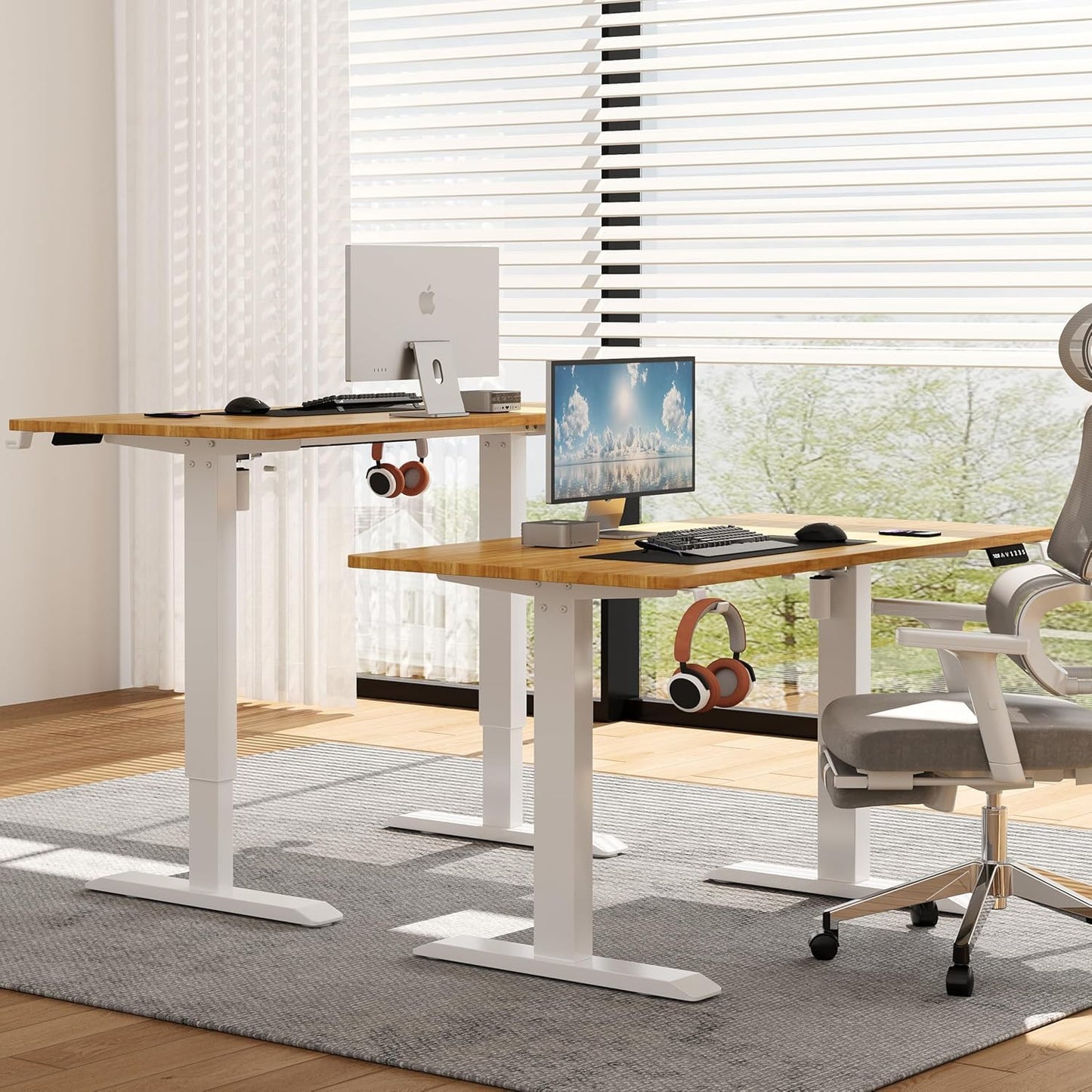 SKY-TOUCH Standing Desk Height Adjustable Desk, Electric Lifting Table, Motion Desk with Smart Control Panel & 2 Memory Presets, 2-Piece Wood Desktop Workstation for Home Office - 120×60cm