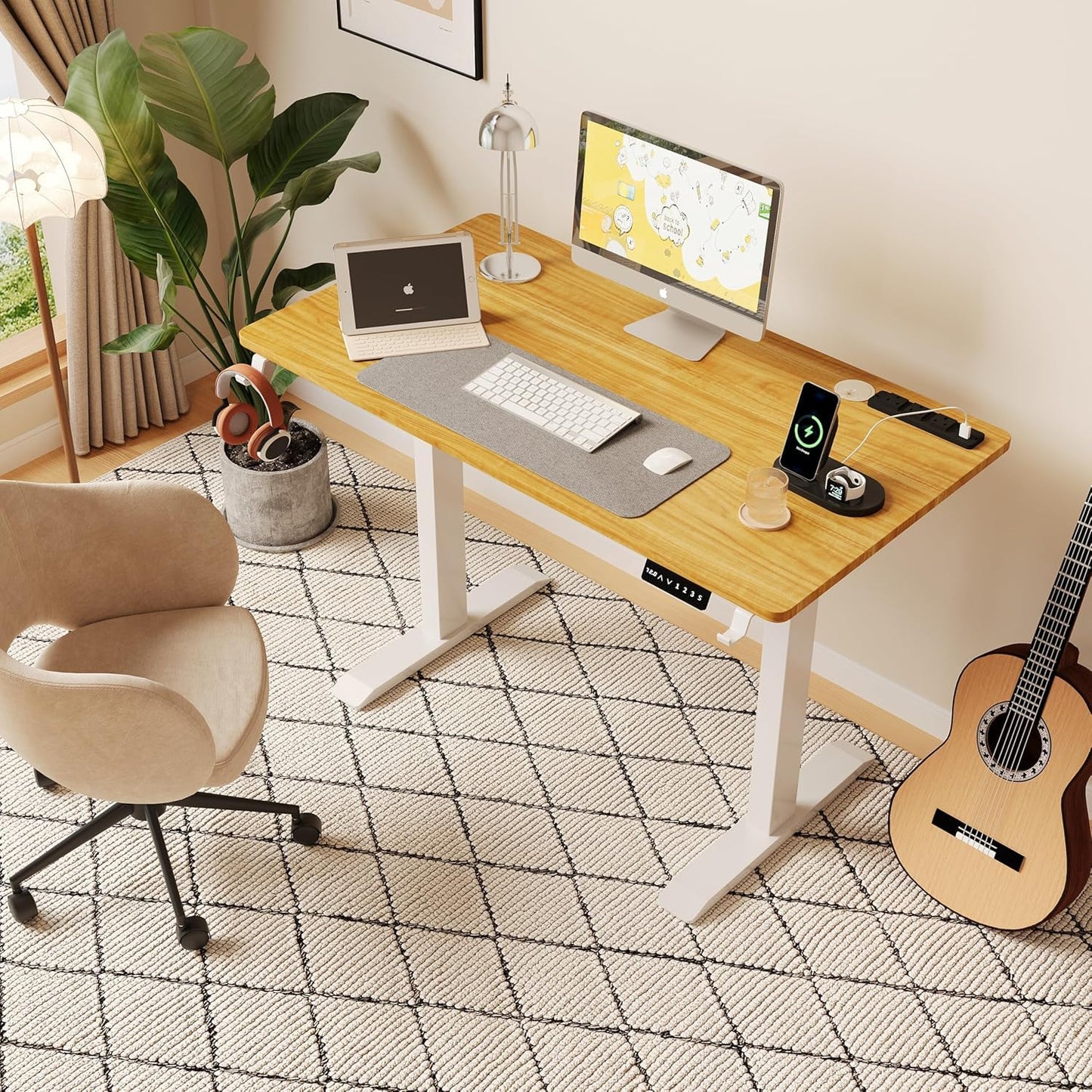SKY-TOUCH Standing Desk Height Adjustable Desk, Electric Lifting Table, Motion Desk with Smart Control Panel & 2 Memory Presets, 2-Piece Wood Desktop Workstation for Home Office - 120×60cm
