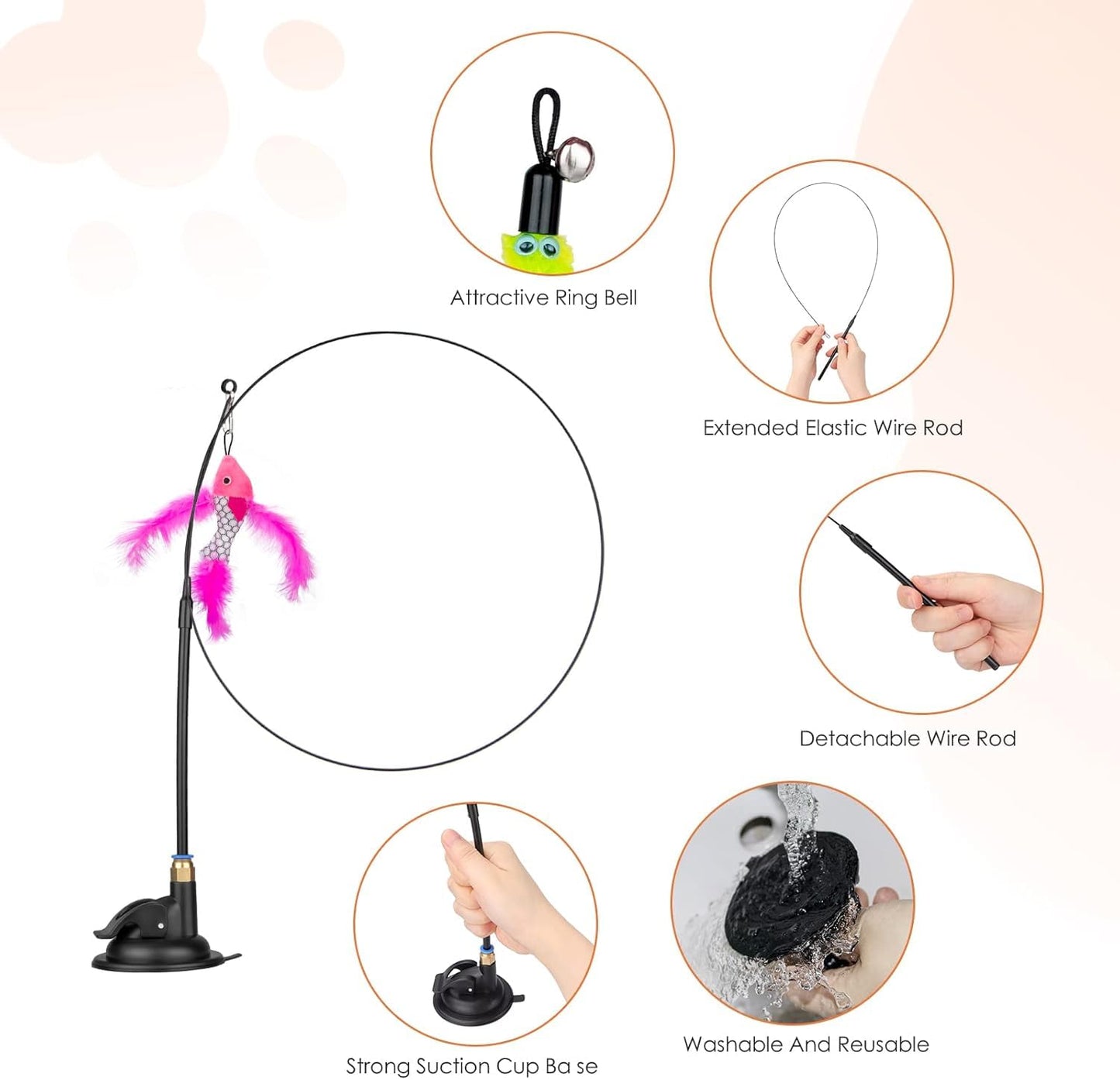 SKY-TOUCH 9in1 Interactive Automatic Cat Teaser Wand Toy with Strong Suction Cup, Cat Feather Toys with 8 PCS Feather Replacements - with Bell,Interactive Kitten Sticks for Indoor Cats