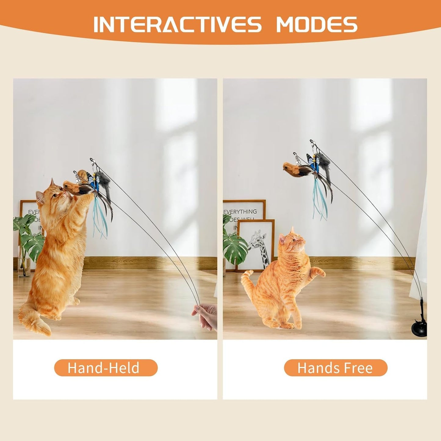 SKY-TOUCH 9in1 Interactive Automatic Cat Teaser Wand Toy with Strong Suction Cup, Cat Feather Toys with 8 PCS Feather Replacements - with Bell,Interactive Kitten Sticks for Indoor Cats