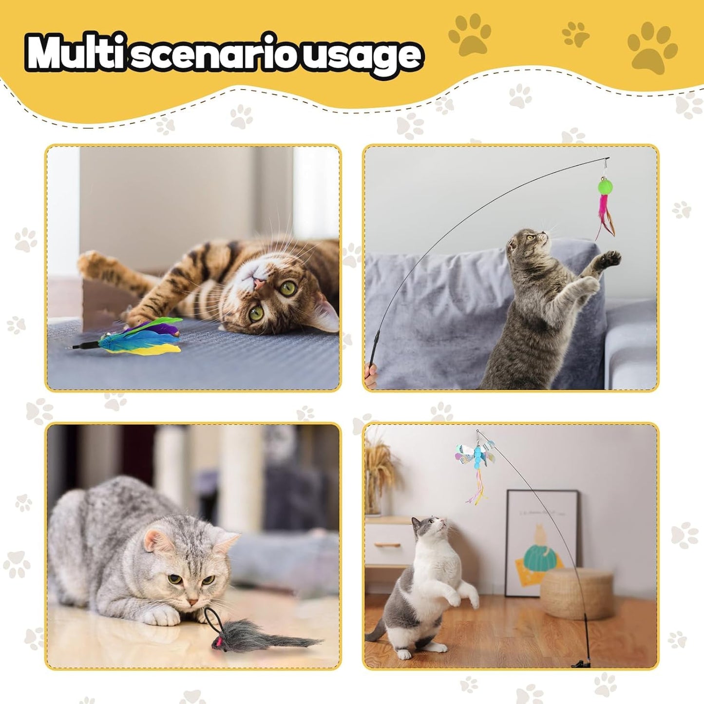 SKY-TOUCH 9in1 Interactive Automatic Cat Teaser Wand Toy with Strong Suction Cup, Cat Feather Toys with 8 PCS Feather Replacements - with Bell,Interactive Kitten Sticks for Indoor Cats