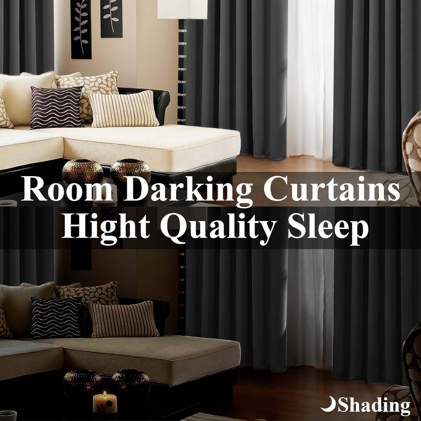 SKY-TOUCH Bedroom Blackout Curtains,Insulation Noise Reduction Block-sun Window Grommet Drapes,UV Block,for Bedroom,Kitchen Room Darkening Drapes, Polyester - 2 panels 130 x 210cm,Grey