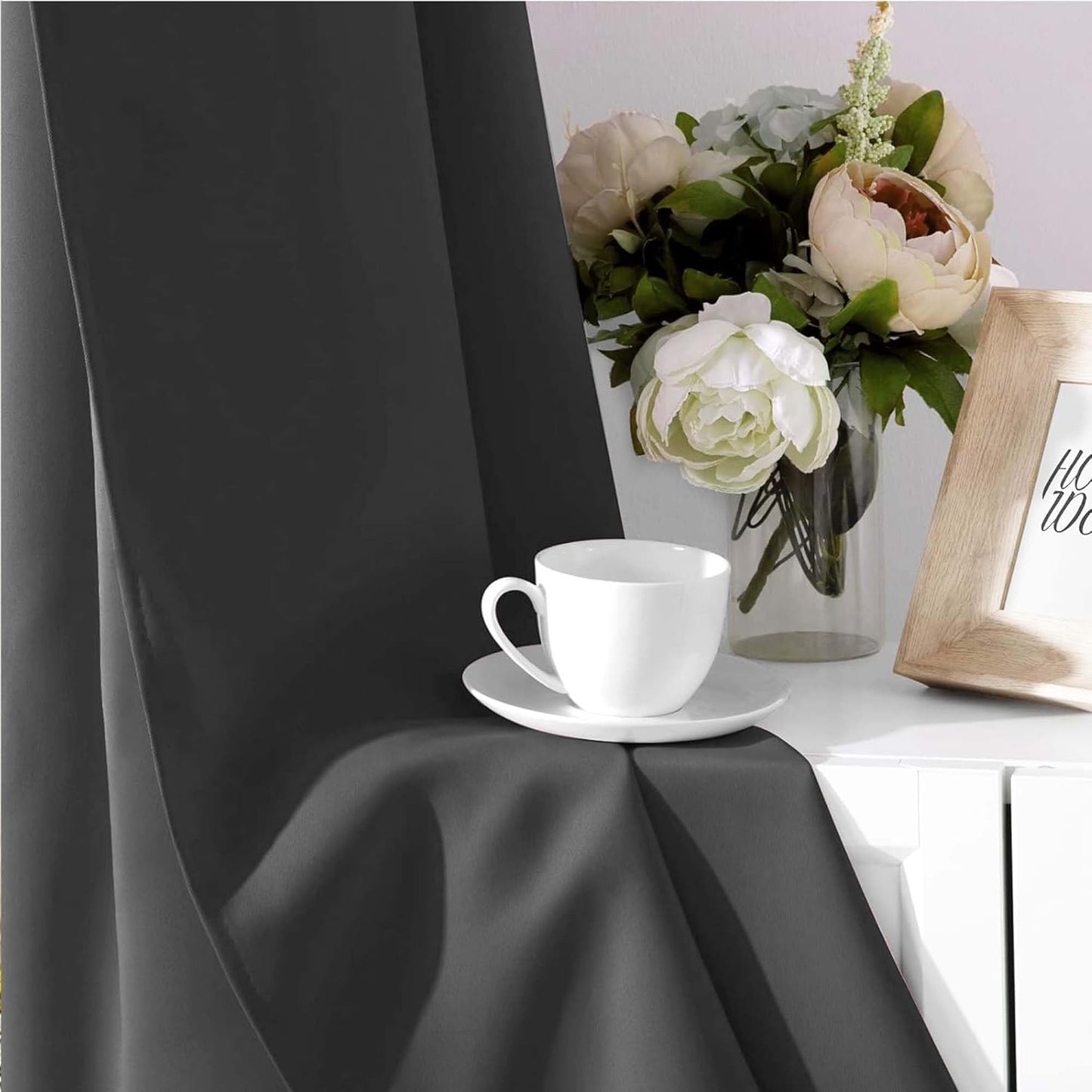 SKY-TOUCH Bedroom Blackout Curtains,Insulation Noise Reduction Block-sun Window Grommet Drapes,UV Block,for Bedroom,Kitchen Room Darkening Drapes, Polyester - 2 panels 130 x 210cm,Grey