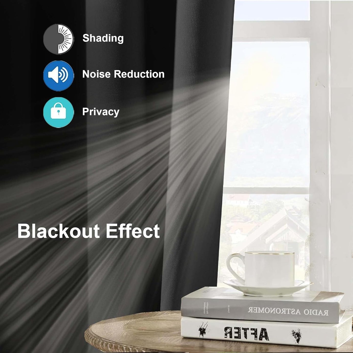 SKY-TOUCH Bedroom Blackout Curtains,Insulation Noise Reduction Block-sun Window Grommet Drapes,UV Block,for Bedroom,Kitchen Room Darkening Drapes, Polyester - 2 panels 130 x 210cm,Grey