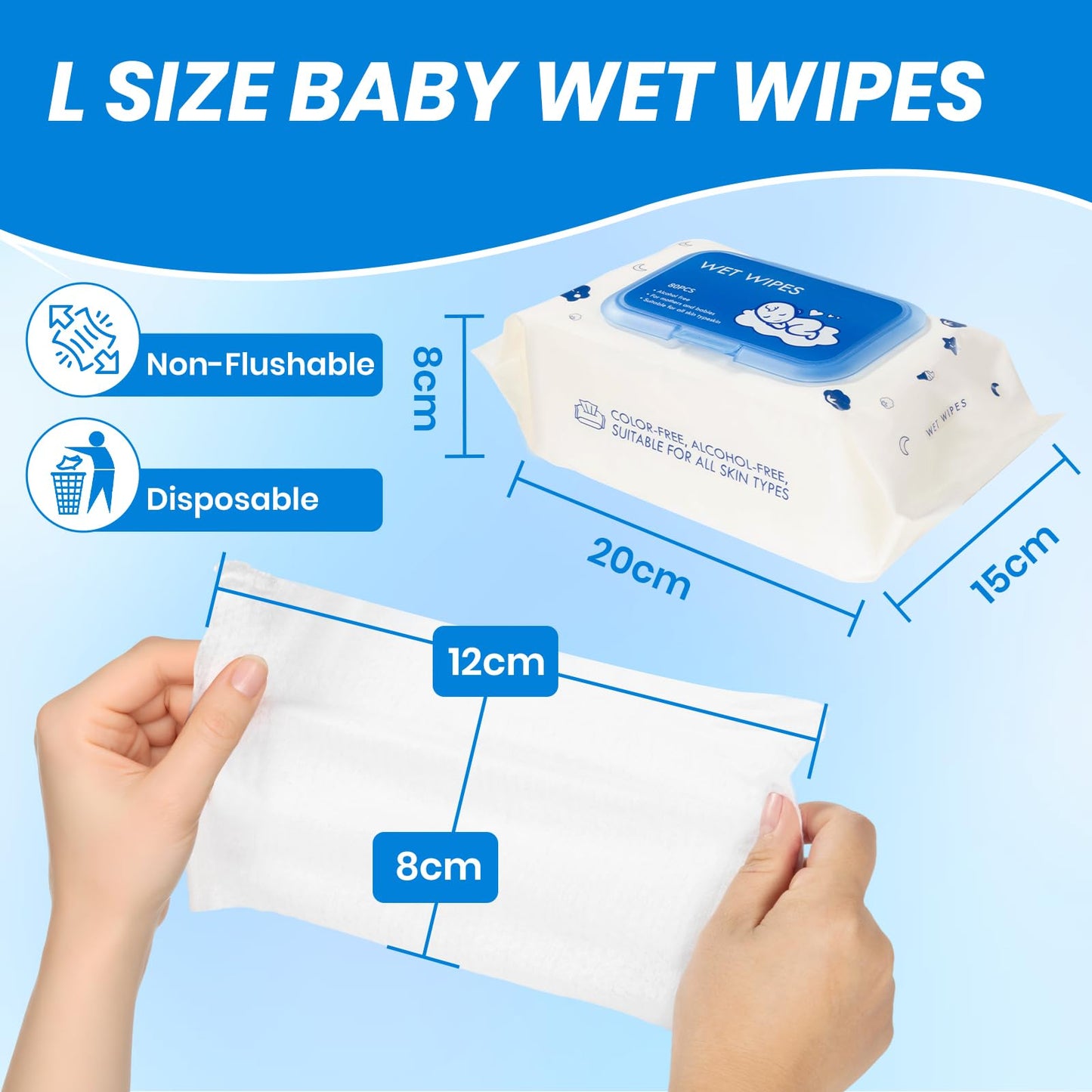 SKY-TOUCH Pure Baby Wipes, 99% Pure Water Wipes, Hypoallergenic, Alcohol & Fragrance Free, Ultra Soft & Gentle for Sensitive & Delicate Skin, 1 Pouche X 80 Sheets, 80 Wipes, White