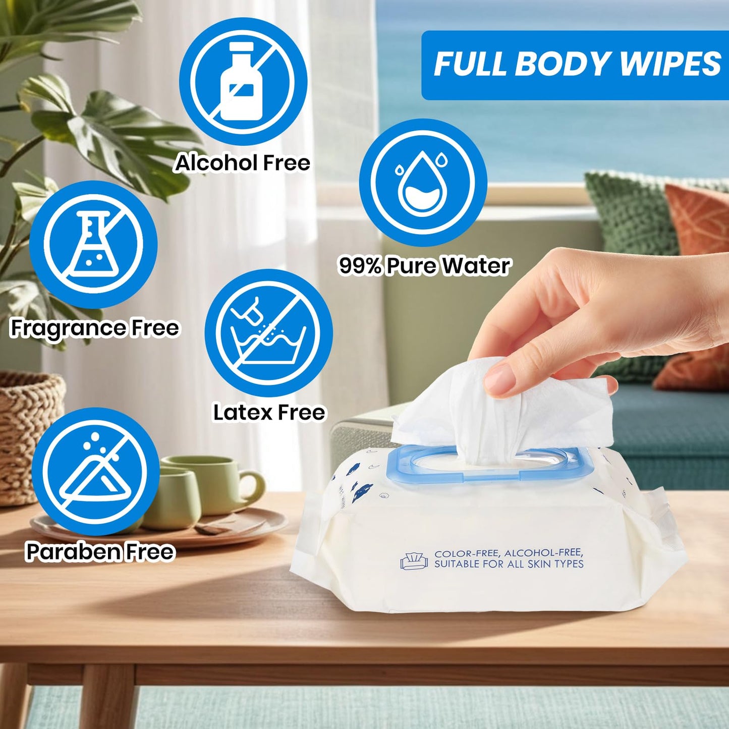 SKY-TOUCH Pure Baby Wipes, 99% Pure Water Wipes, Hypoallergenic, Alcohol & Fragrance Free, Ultra Soft & Gentle for Sensitive & Delicate Skin, 1 Pouche X 80 Sheets, 80 Wipes, White