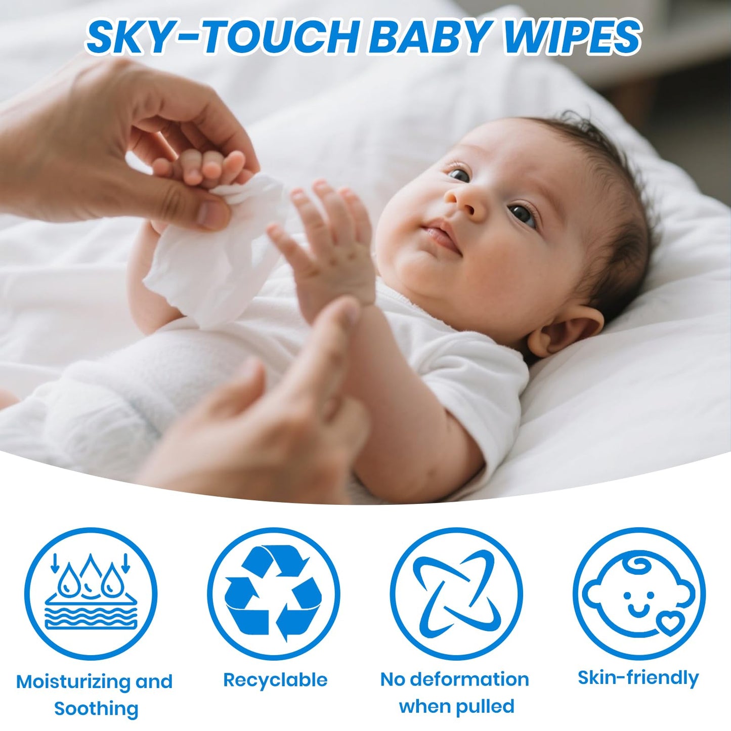 SKY-TOUCH Pure Baby Wipes, 99% Pure Water Wipes, Hypoallergenic, Alcohol & Fragrance Free, Ultra Soft & Gentle for Sensitive & Delicate Skin, 1 Pouche X 80 Sheets, 80 Wipes, White
