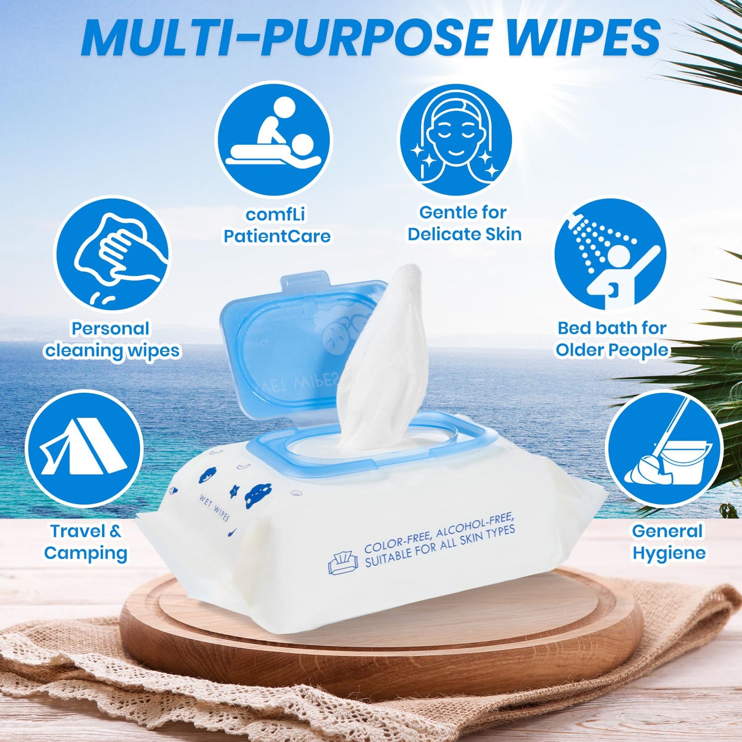 SKY-TOUCH Pure Baby Wipes, 99% Pure Water Wipes, Hypoallergenic, Alcohol & Fragrance Free, Ultra Soft & Gentle for Sensitive & Delicate Skin, 1 Pouche X 80 Sheets, 80 Wipes, White