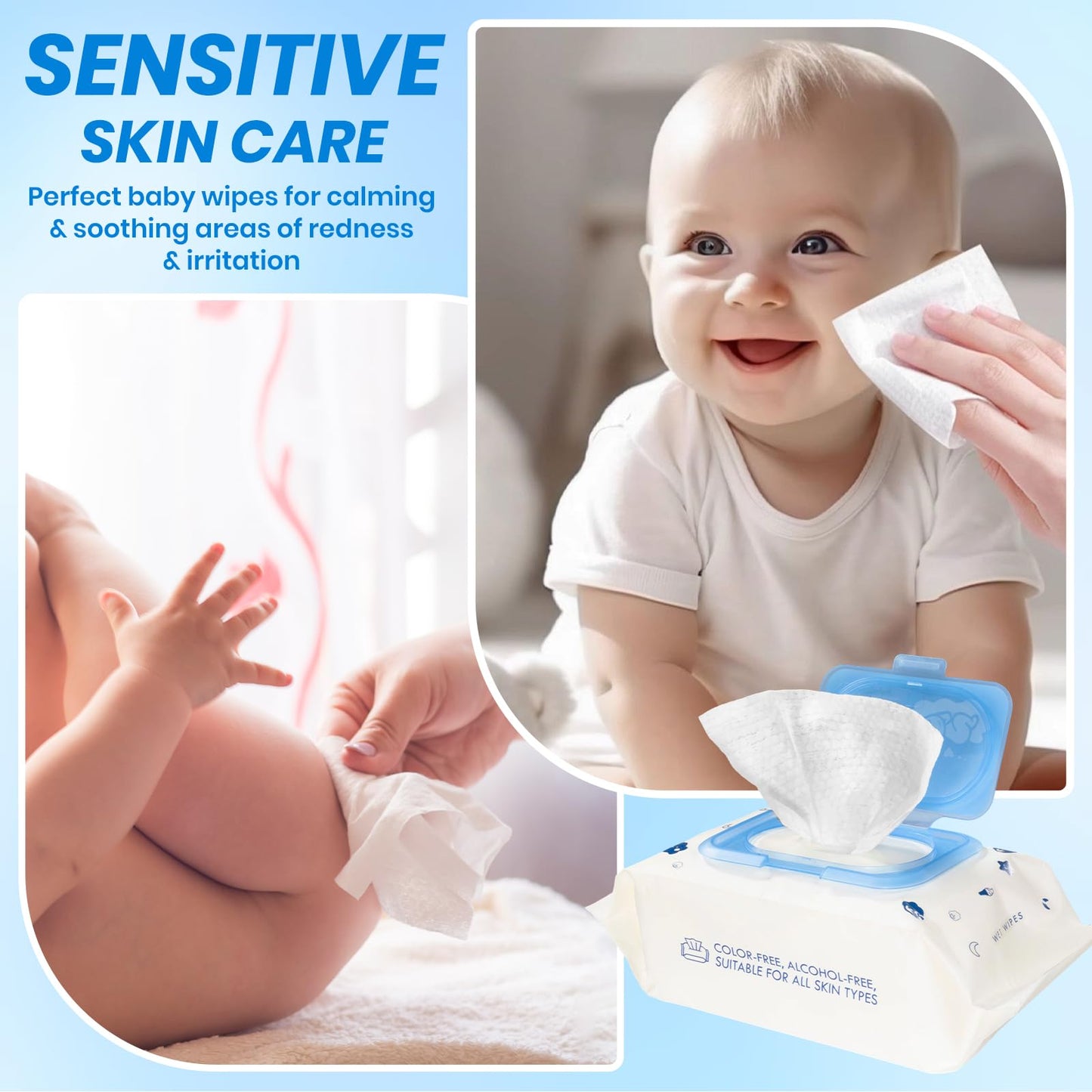 SKY-TOUCH Pure Baby Wipes, 99% Pure Water Wipes, Hypoallergenic, Alcohol & Fragrance Free, Ultra Soft & Gentle for Sensitive & Delicate Skin, 1 Pouche X 80 Sheets, 80 Wipes, White