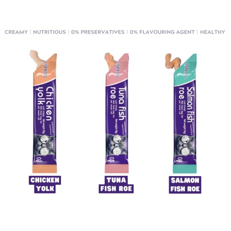 SKY-TOUCH 6Pcs Wet Cat Treats : Lickable Cat Food Wet Squeeze Up Interactive Snack Strips with 3 Flavors Tuna&Fish Roe, Chicken&Yolk, Salmon&Fish Roe, 16g Each (6Pack 96g)